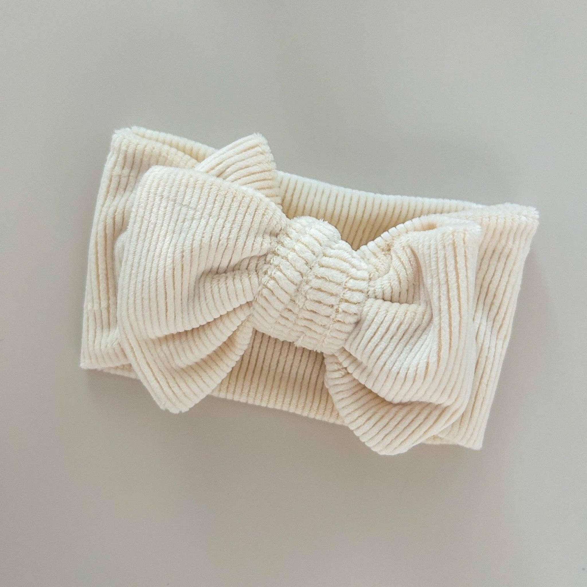 Chunky Velvet Ribbed Bow Headband Butter Milk