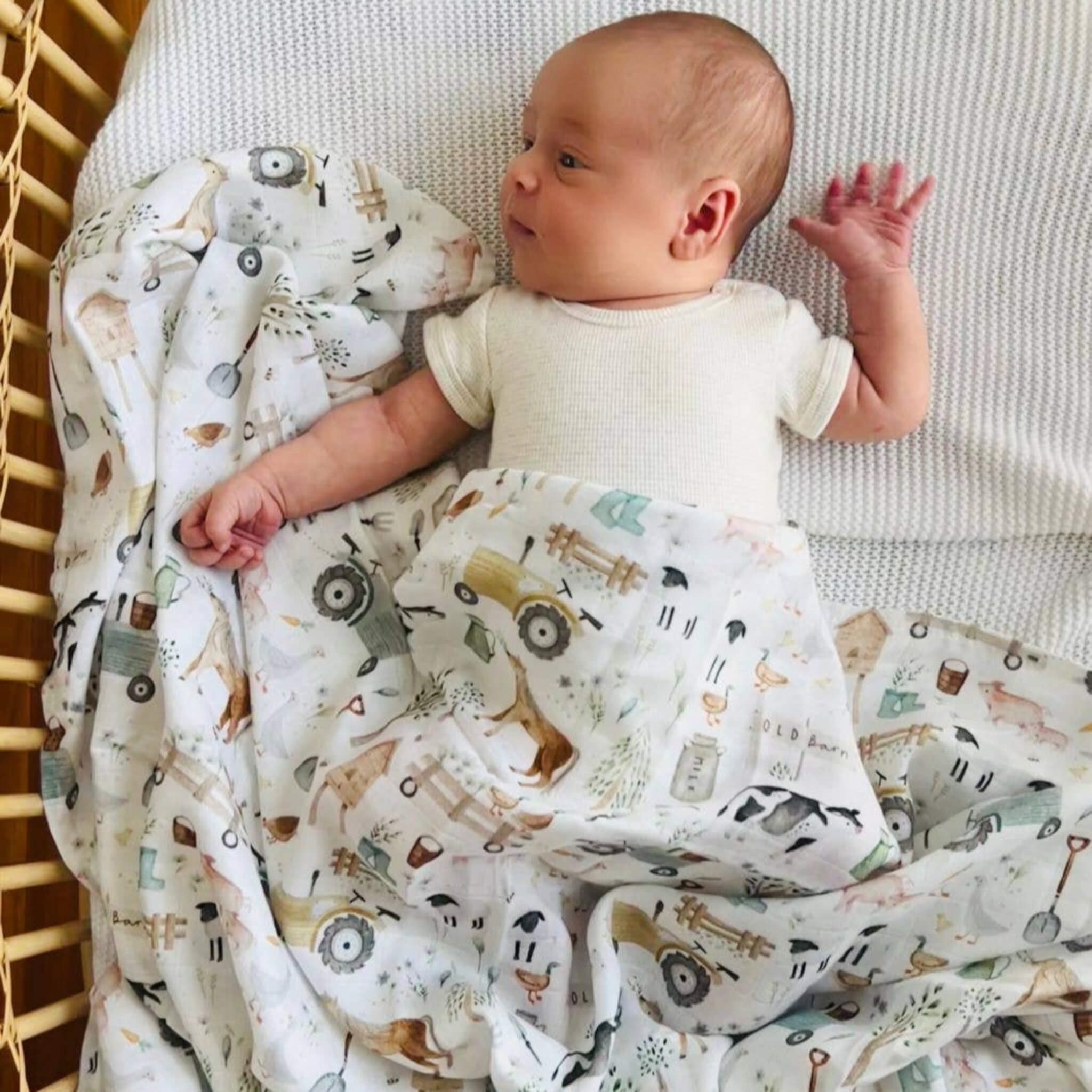 Cuddle Bug & Co Bamboo Muslin Wrap Farm Life Soft Organic Baby Swaddle