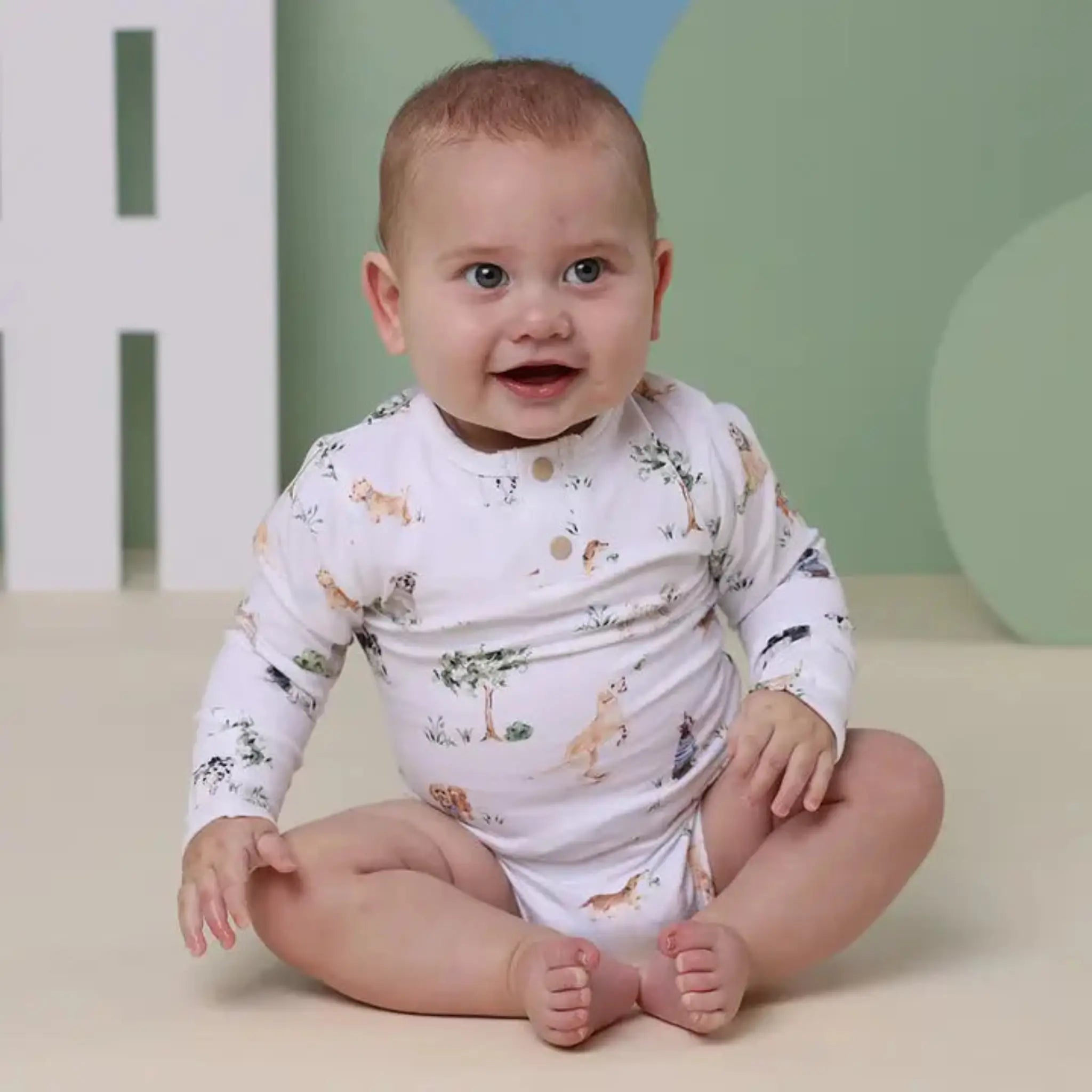 Dog Park Organic Cotton Baby Bodysuit | Snuggle Hunny Australia