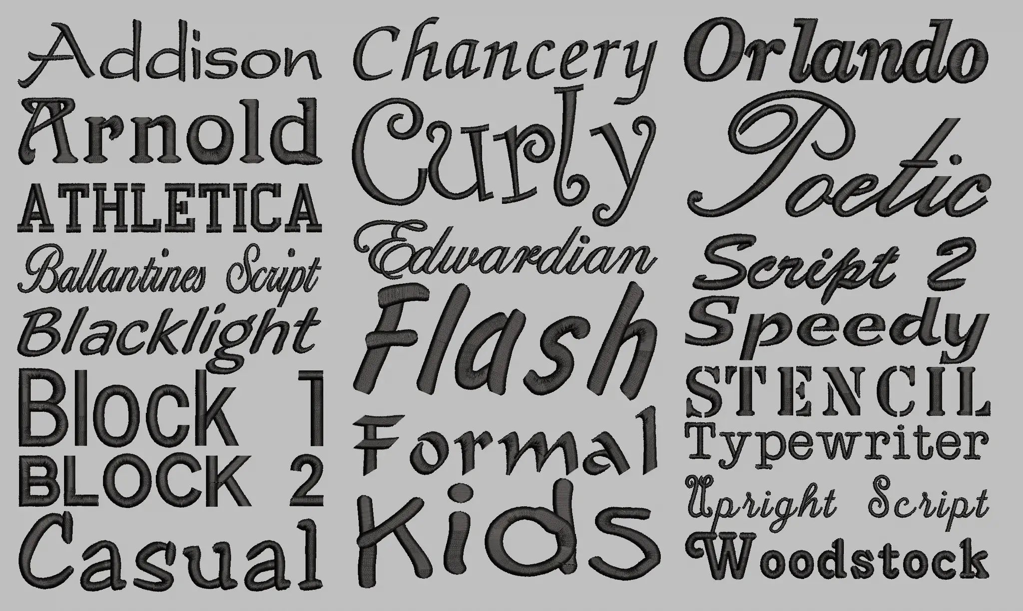 Embroidery Font Chart