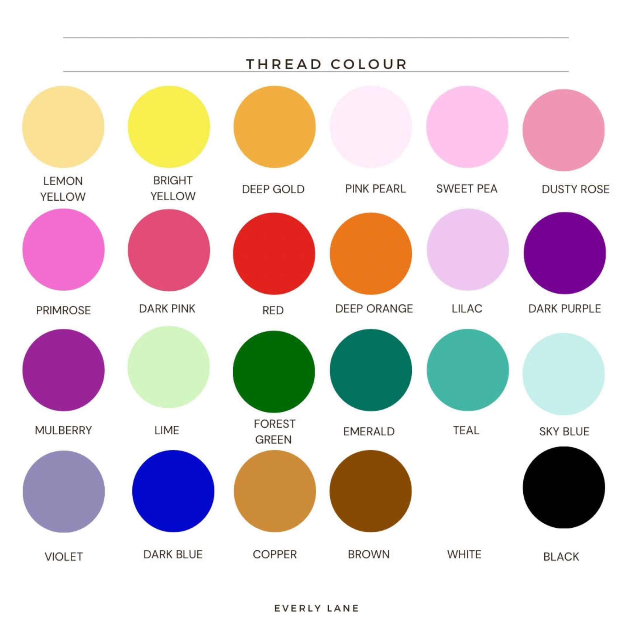 Embroidery Thread Colour Chart