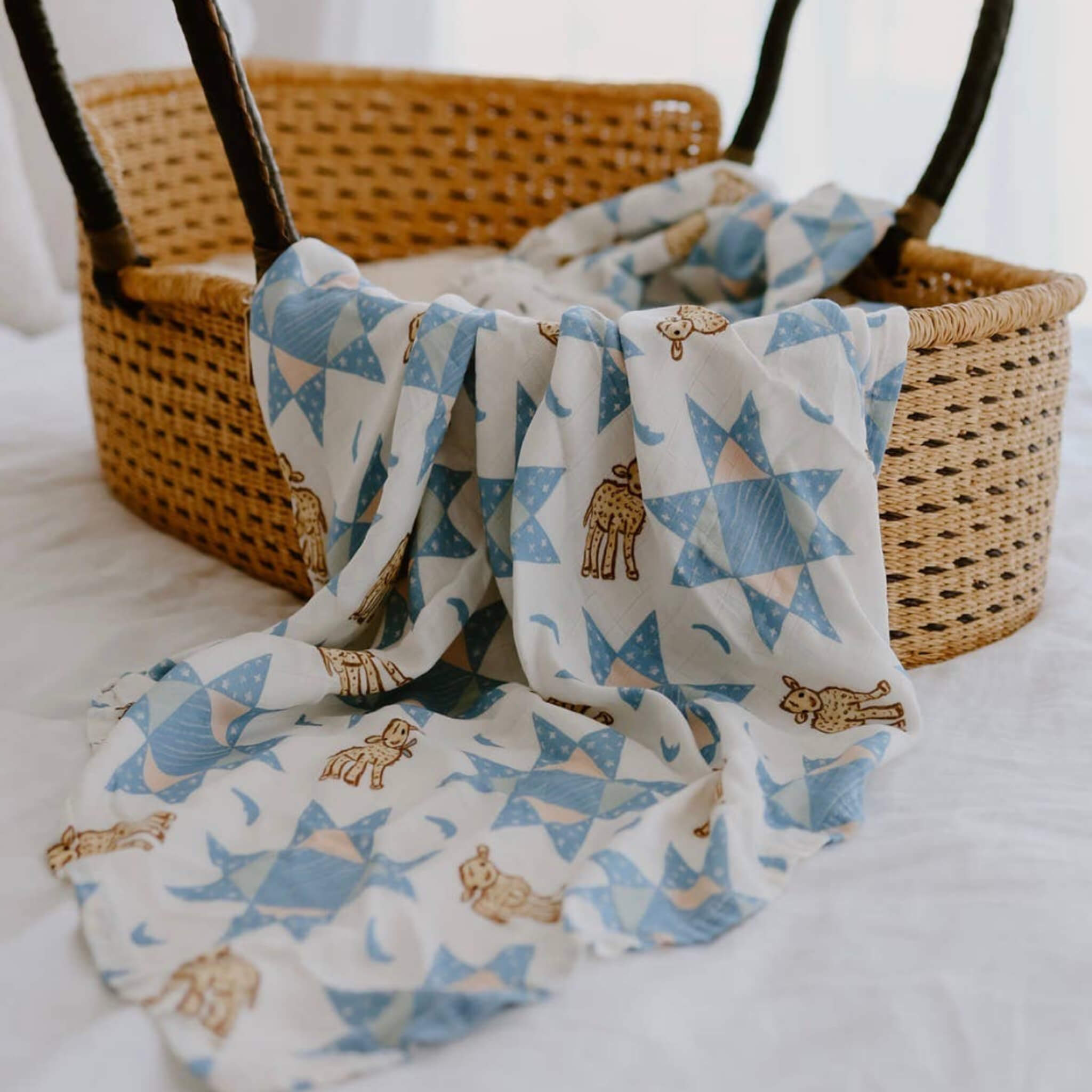 Farmhouse Baby Swaddle | Lamb Print Baby Wrap by The Name Nest