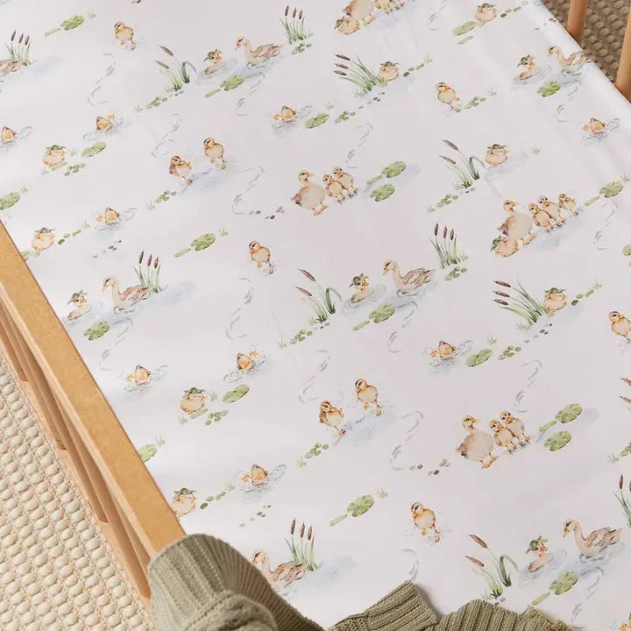 Fitted Cot Sheet Duck Pond