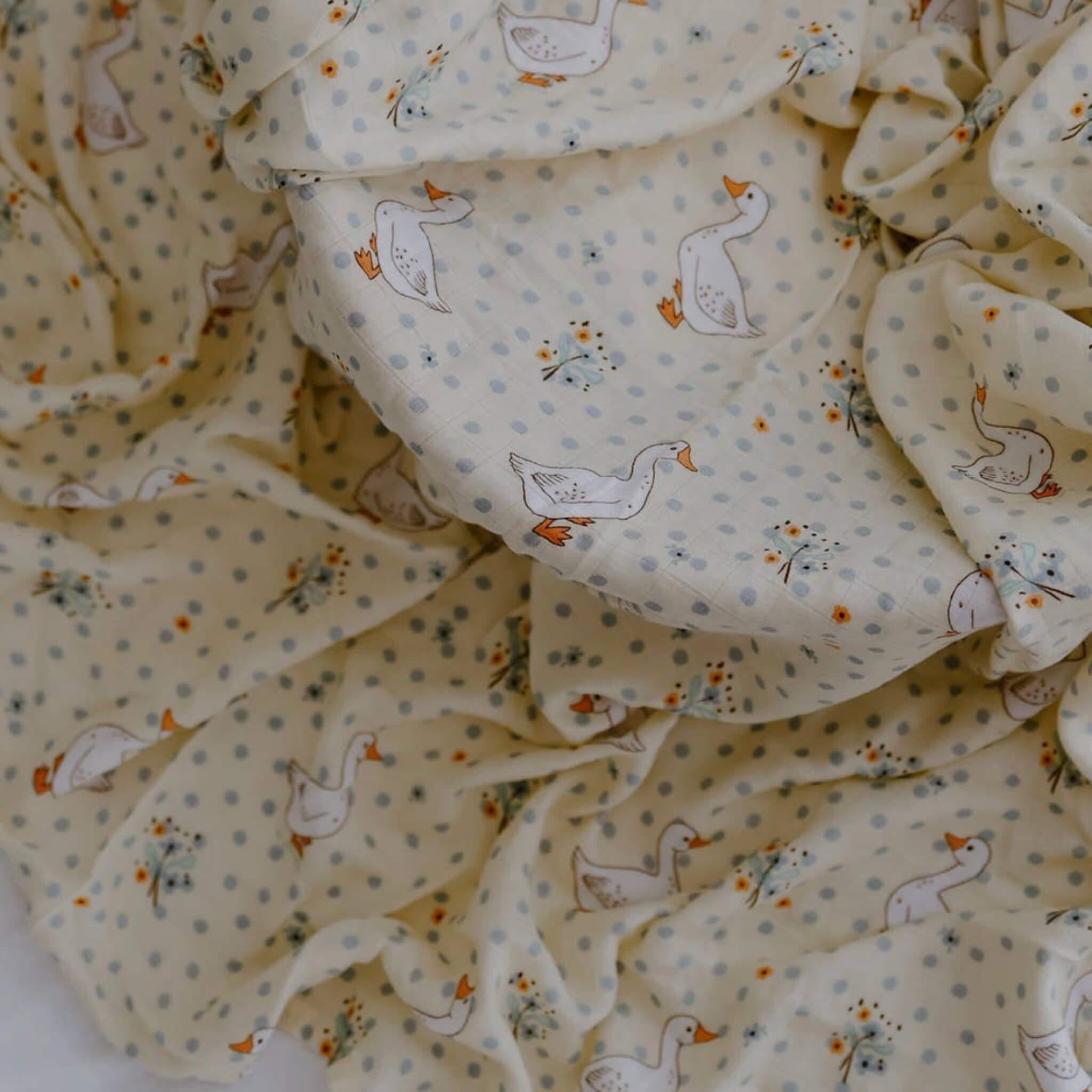 French Geese Baby Swaddle | Butter Yellow Baby Wrap by The Name Nest