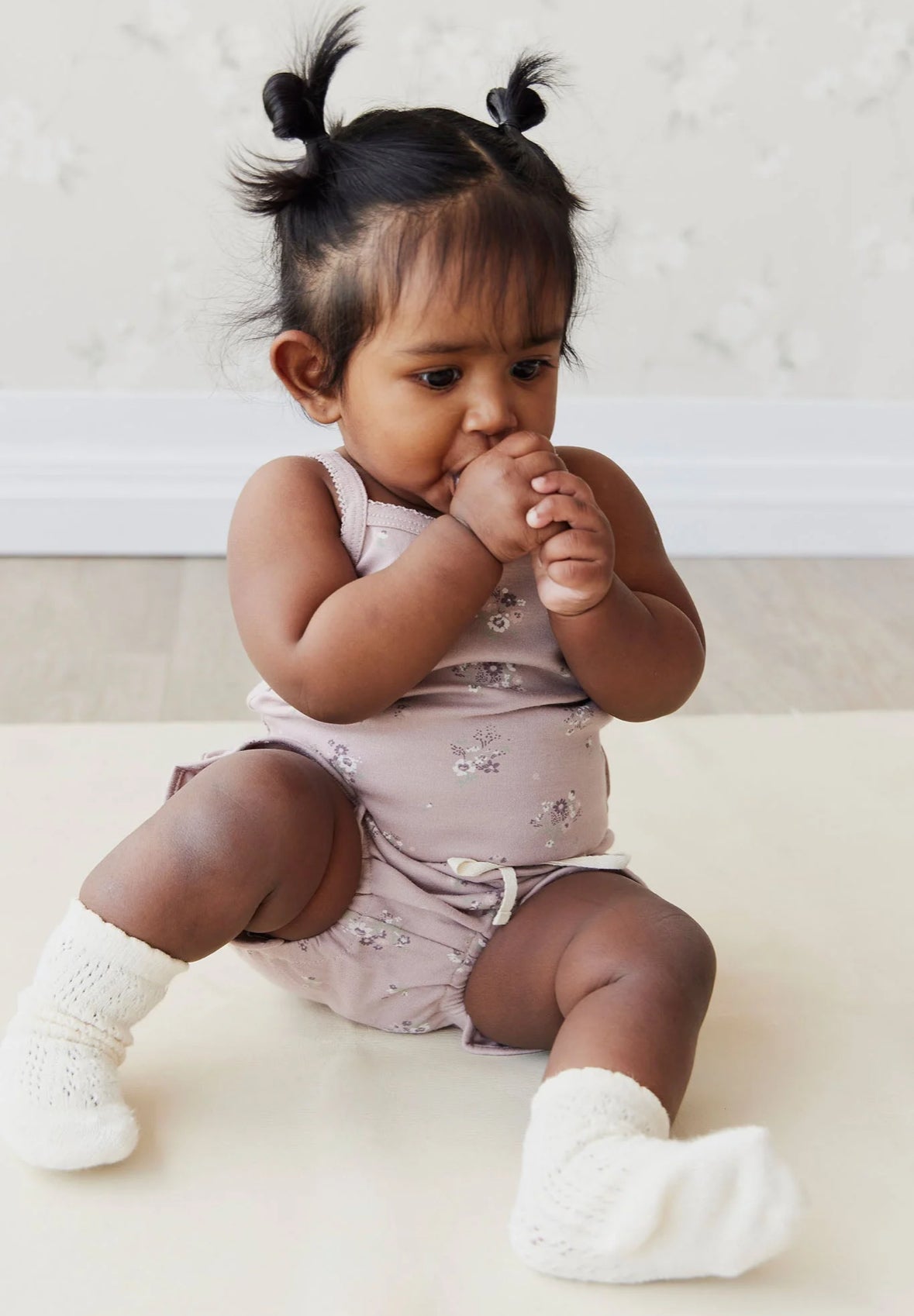 Organic Cotton Bridget Singlet Body Suit Lauren Floral Fawn - Jamie Kay
