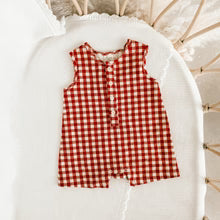 Red Gingham Baby Playsuit – Lightweight Cotton Muslin Romper