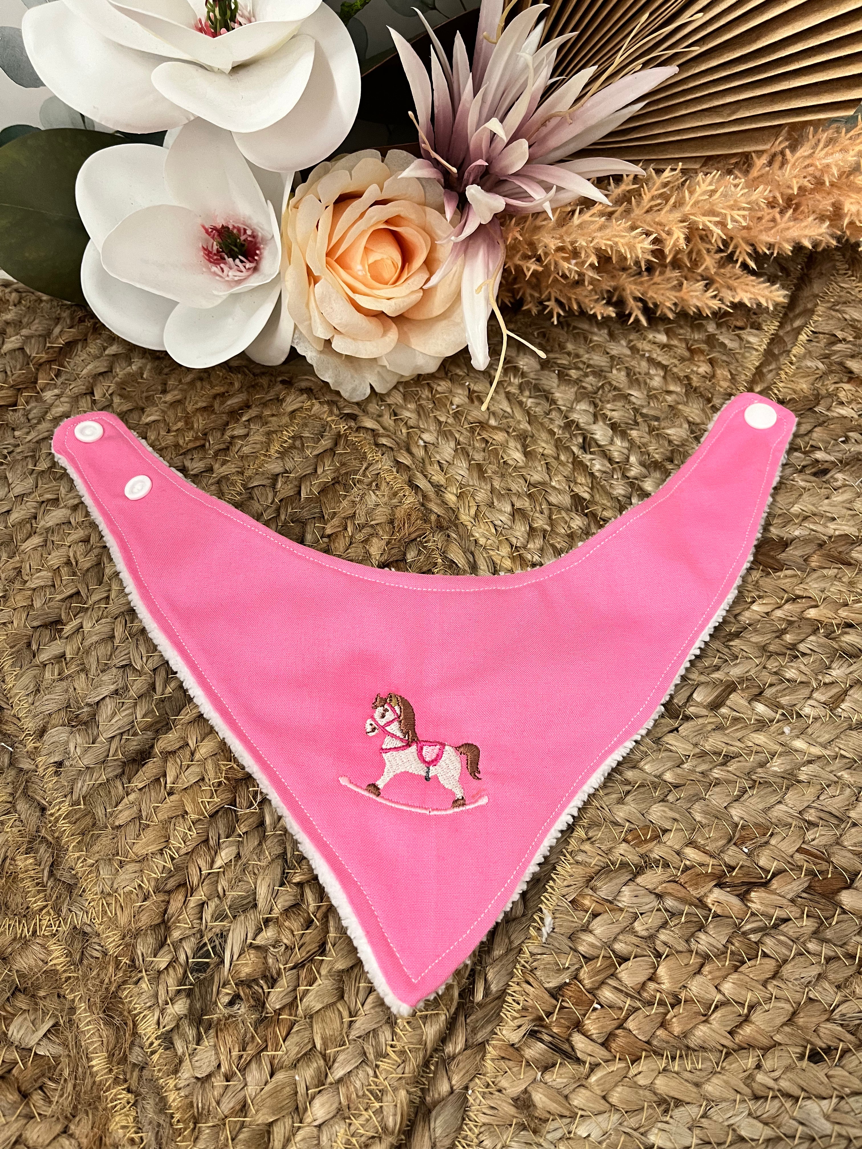 Rocking Horse Pink Dribble Bib-Everly Lane