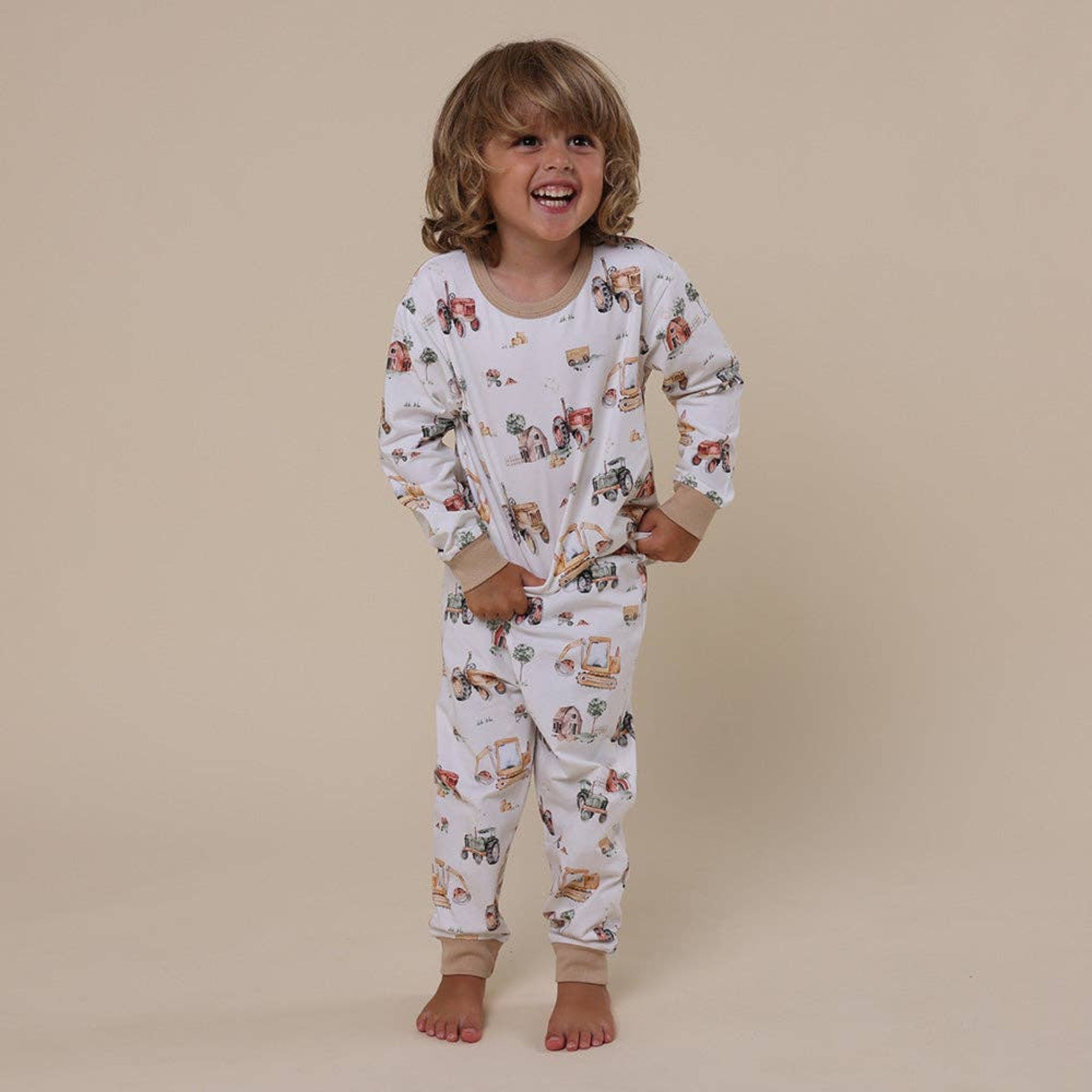 Kids Long Sleeve PJ Set Diggers & Tractors