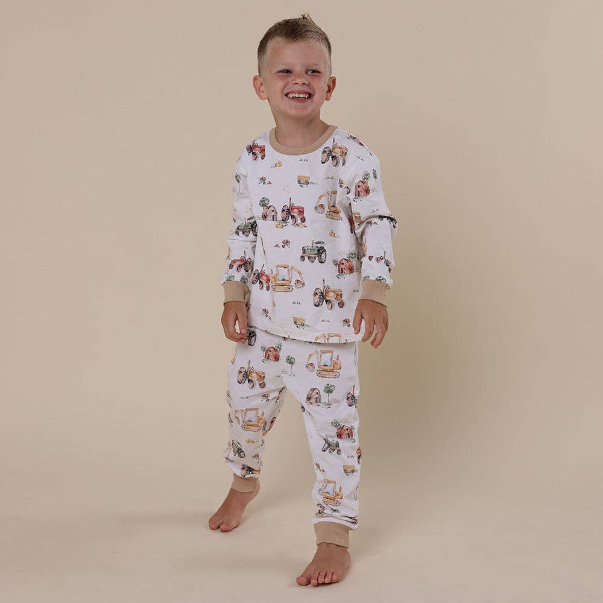 Kids Long Sleeve PJ Set Diggers & Tractors