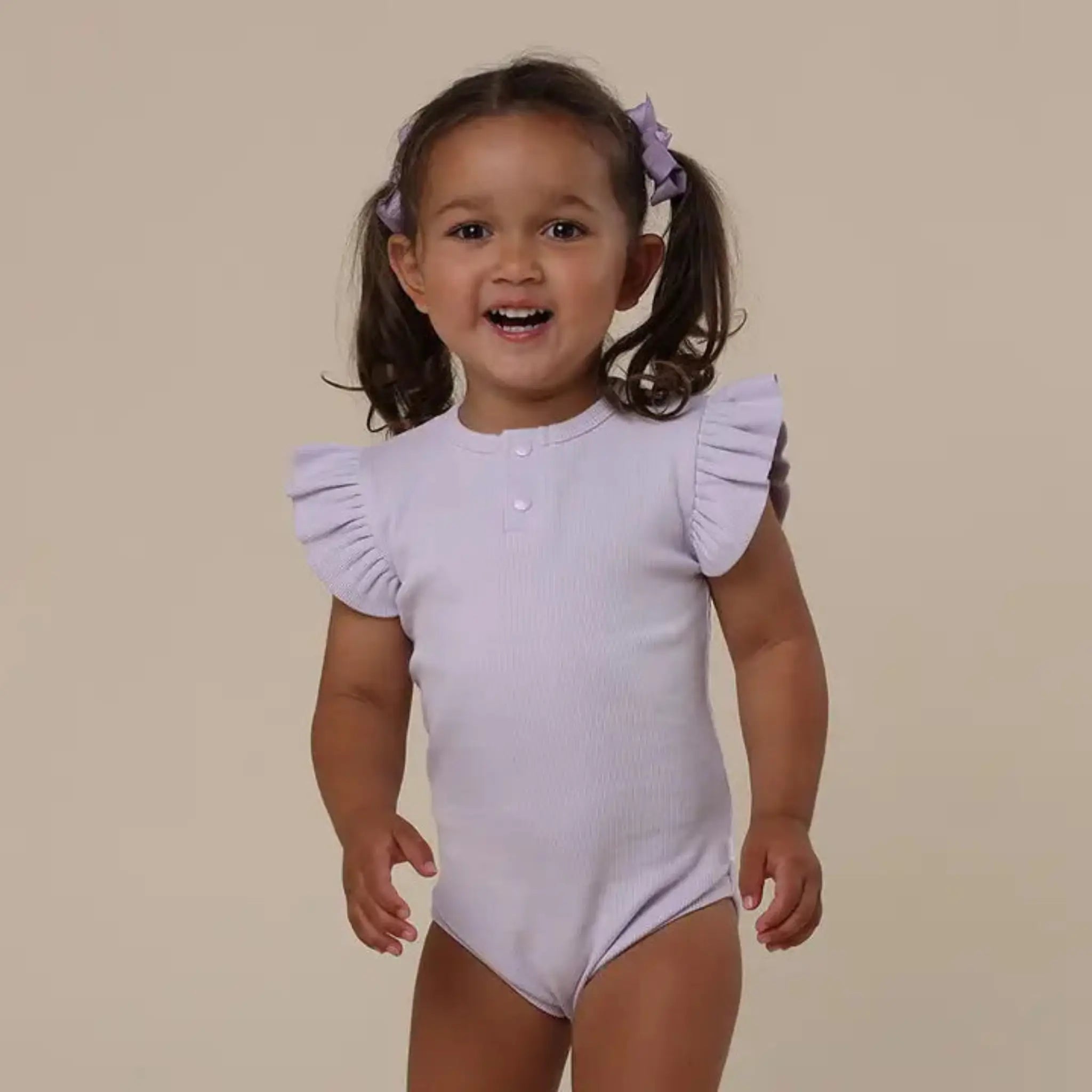 Lavender Short Sleeve Frill Bodysuit – Organic Cotton Baby Bodysuit