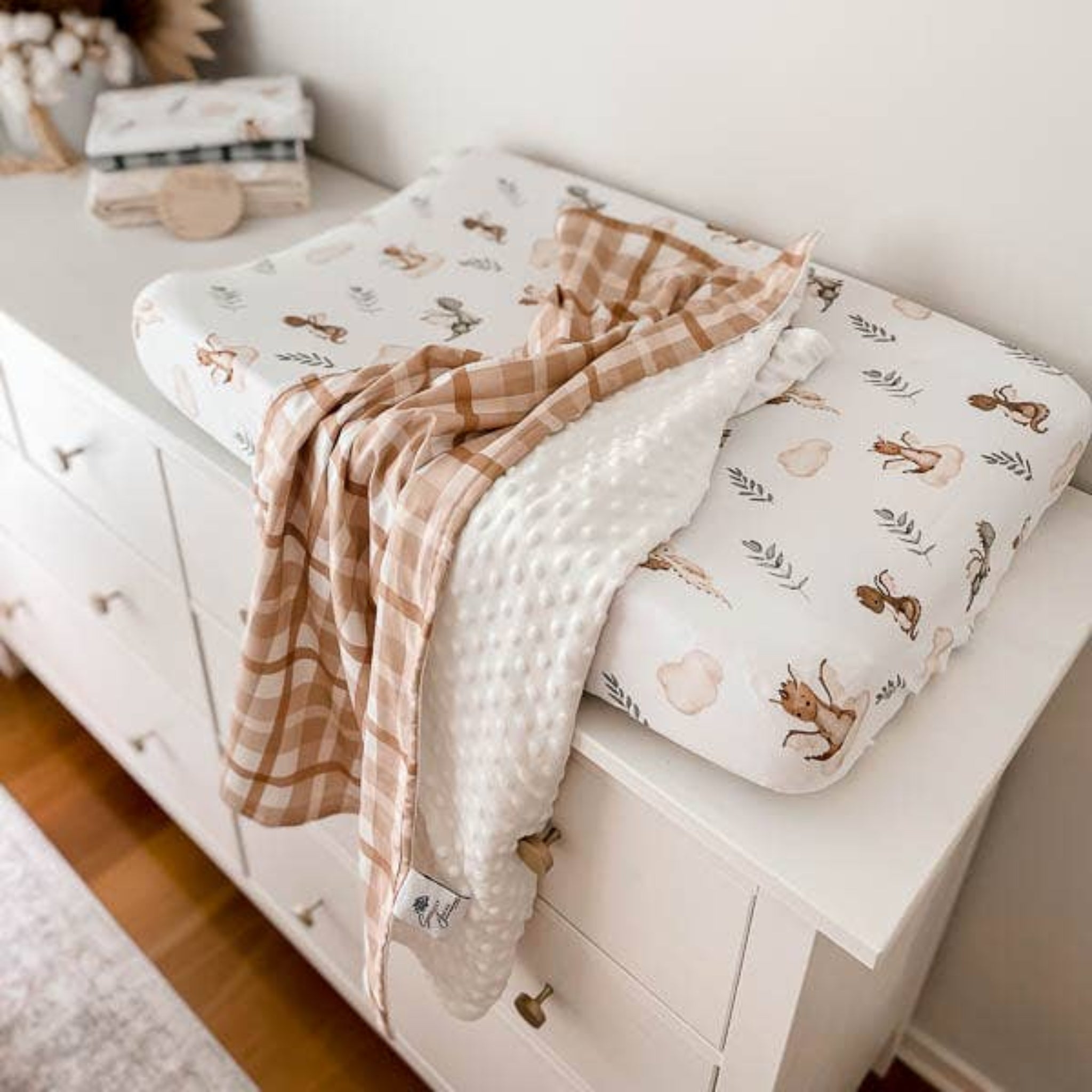 Minky Pram Blanket Earthy Plaid