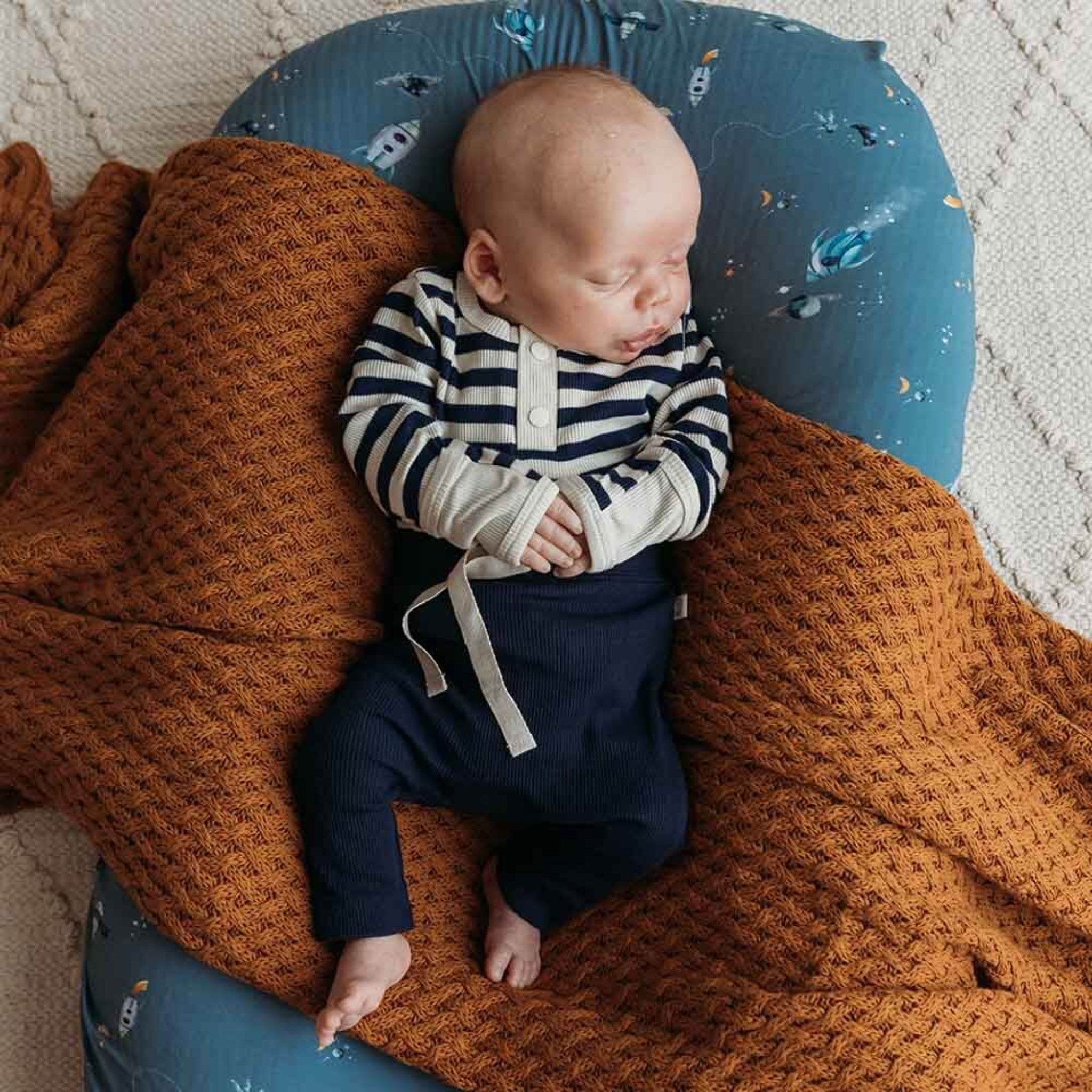 Moonlight Stripe Organic Long Sleeve Bodysuit- Snuggly Hunny