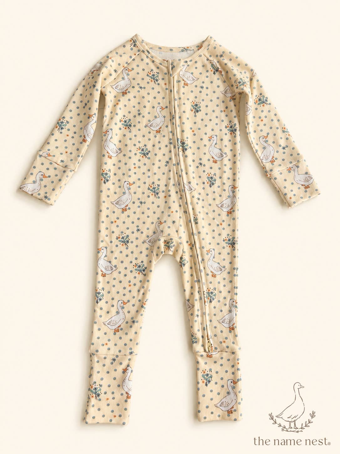 Name Nest French Geese Organic Cotton Baby Growsuit