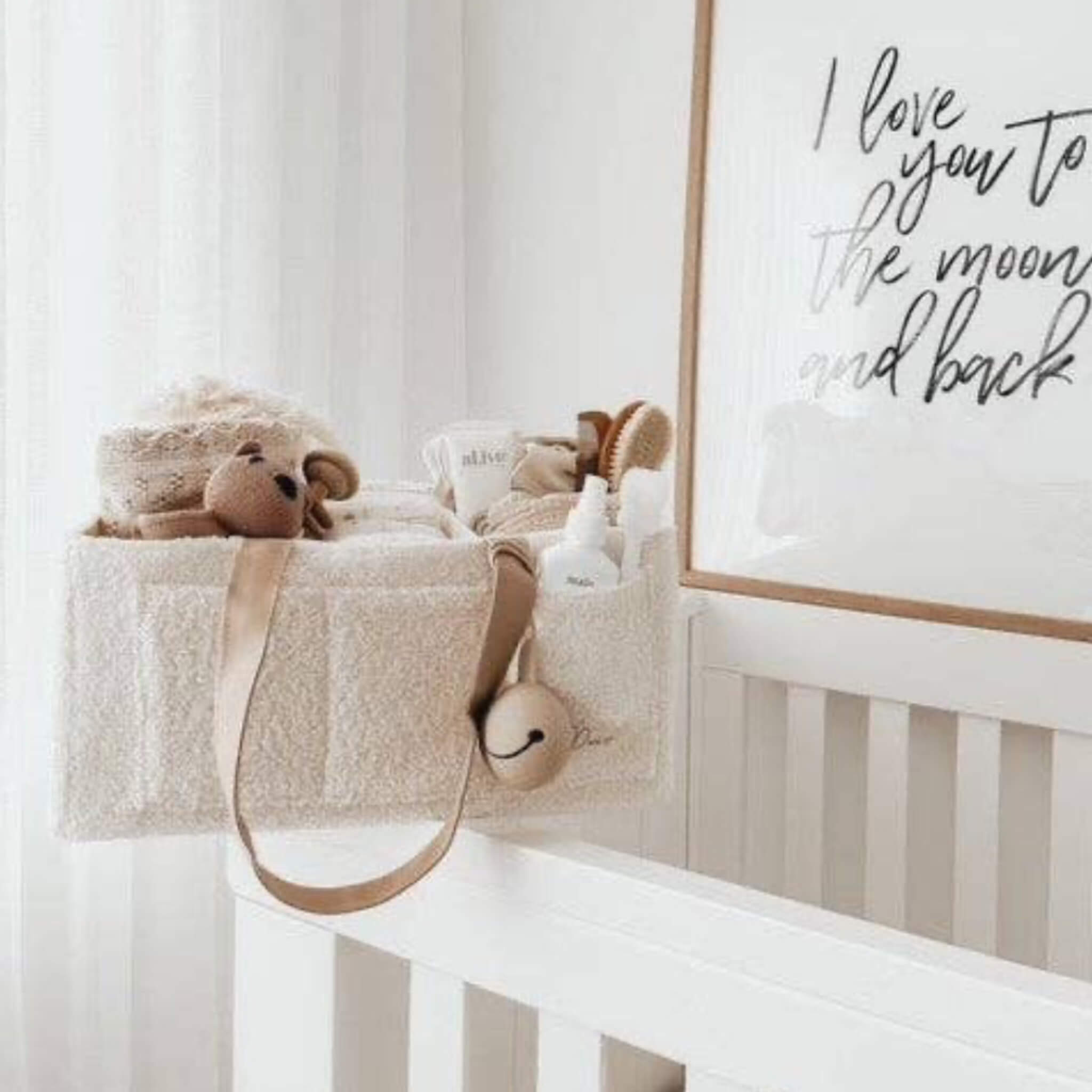 Nappy Caddy Snow Organiser with Beige Handles