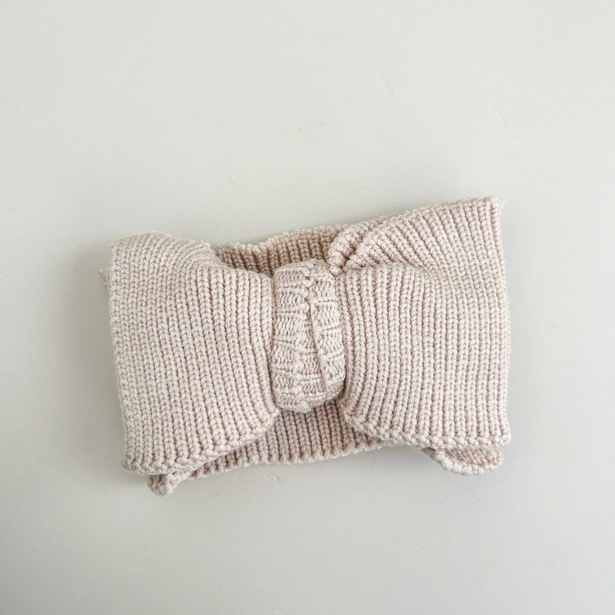 Oversized Bow Ribbed Knit Beige