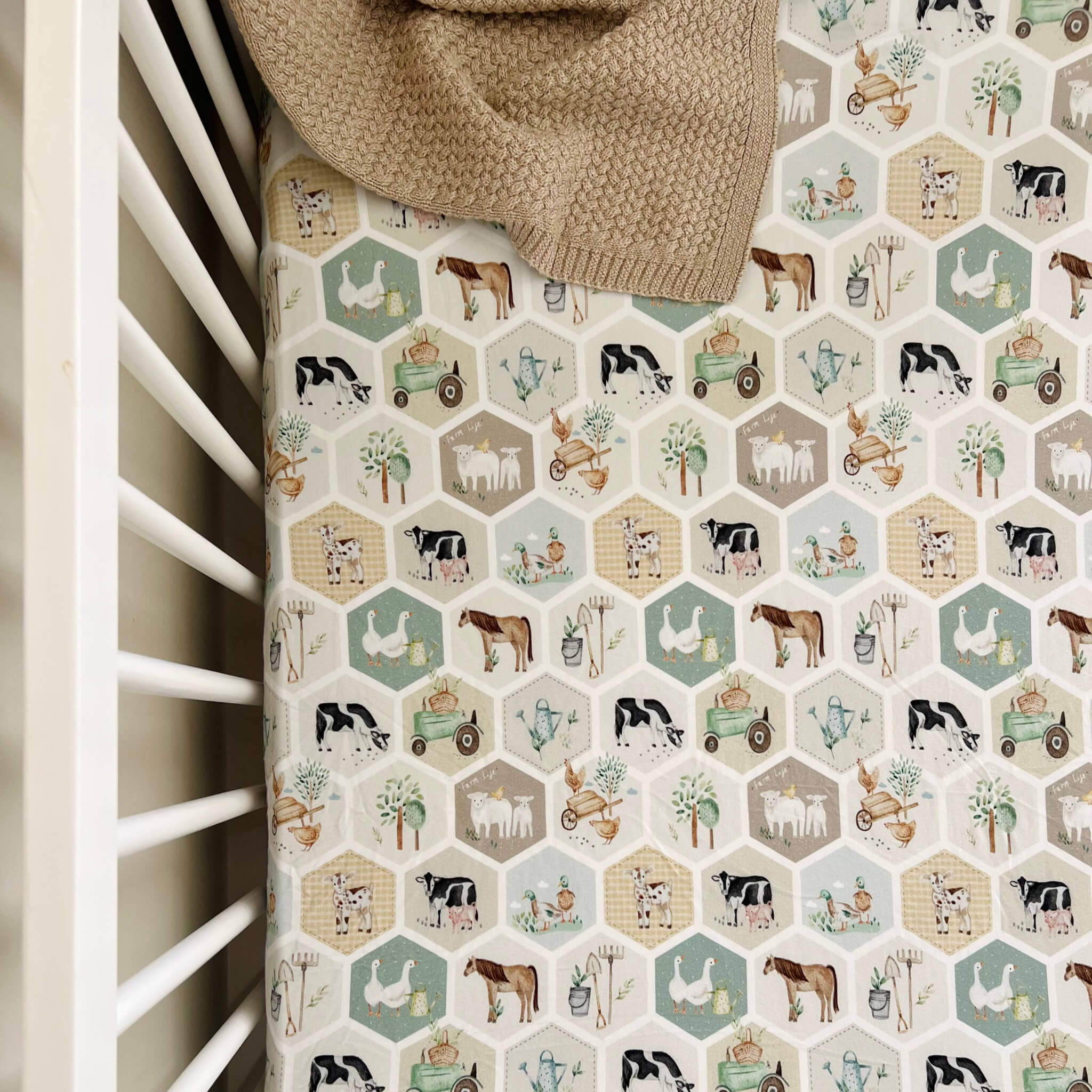 Patchwork Farm Cot Sheet | Organic Cotton Fitted Cot Sheet