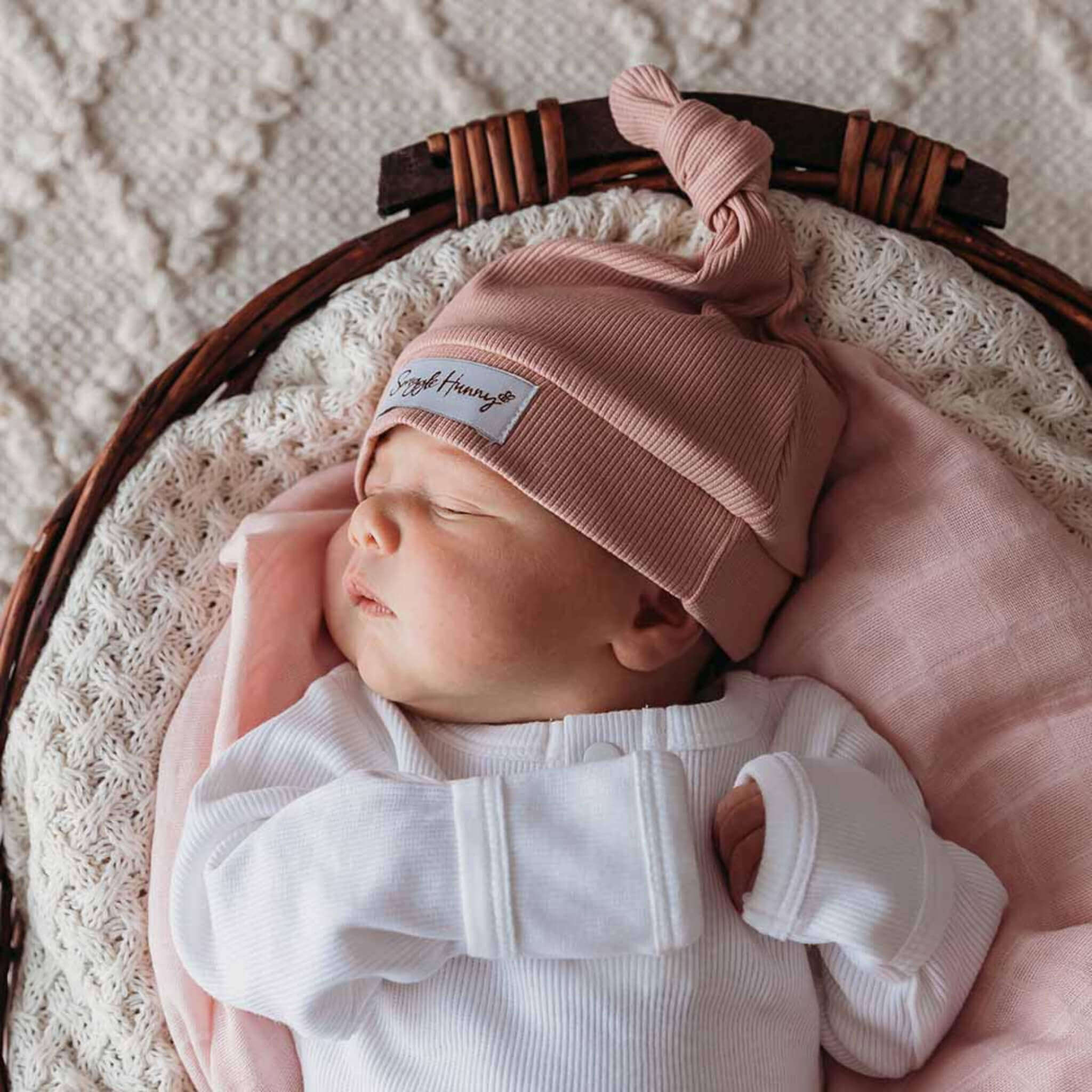 Snuggle Hunny Rose Ribbed Knotted Baby Beanie