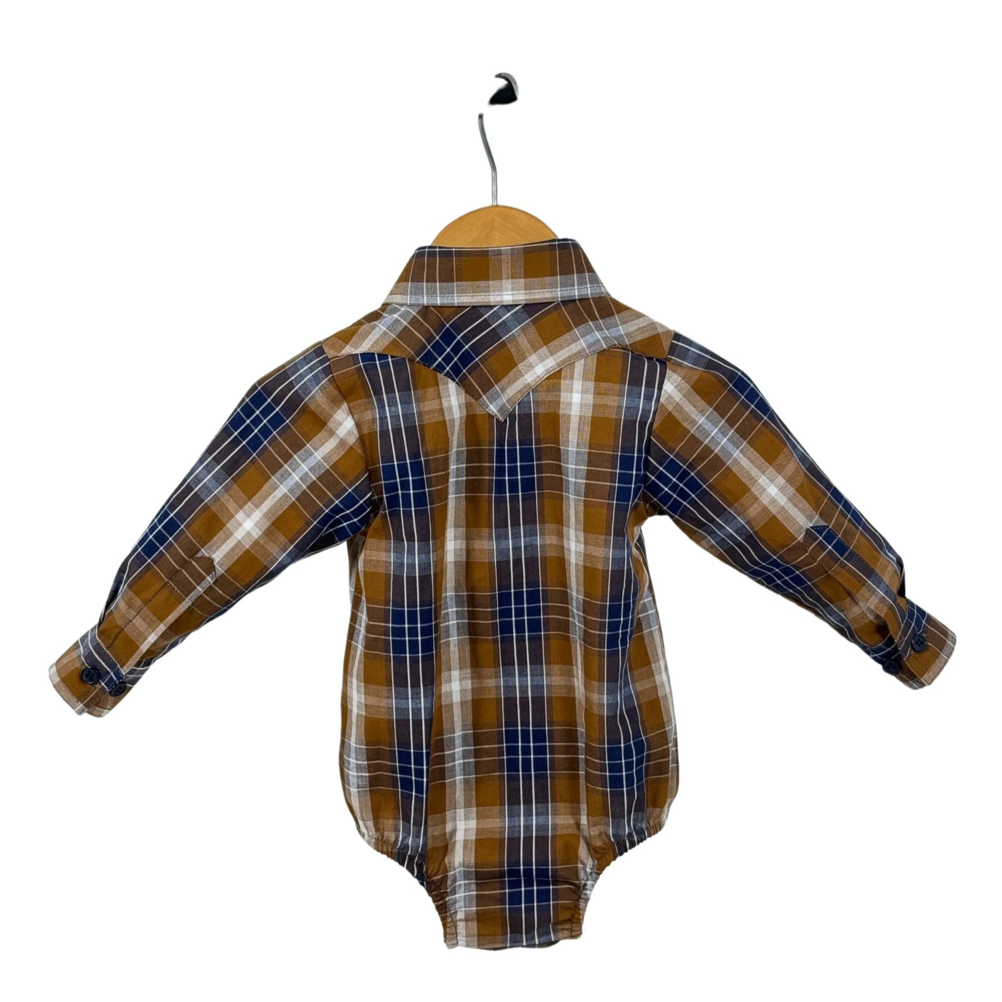 TJ Brown Checked Long sleeve Romper-Little Windmill Clothing