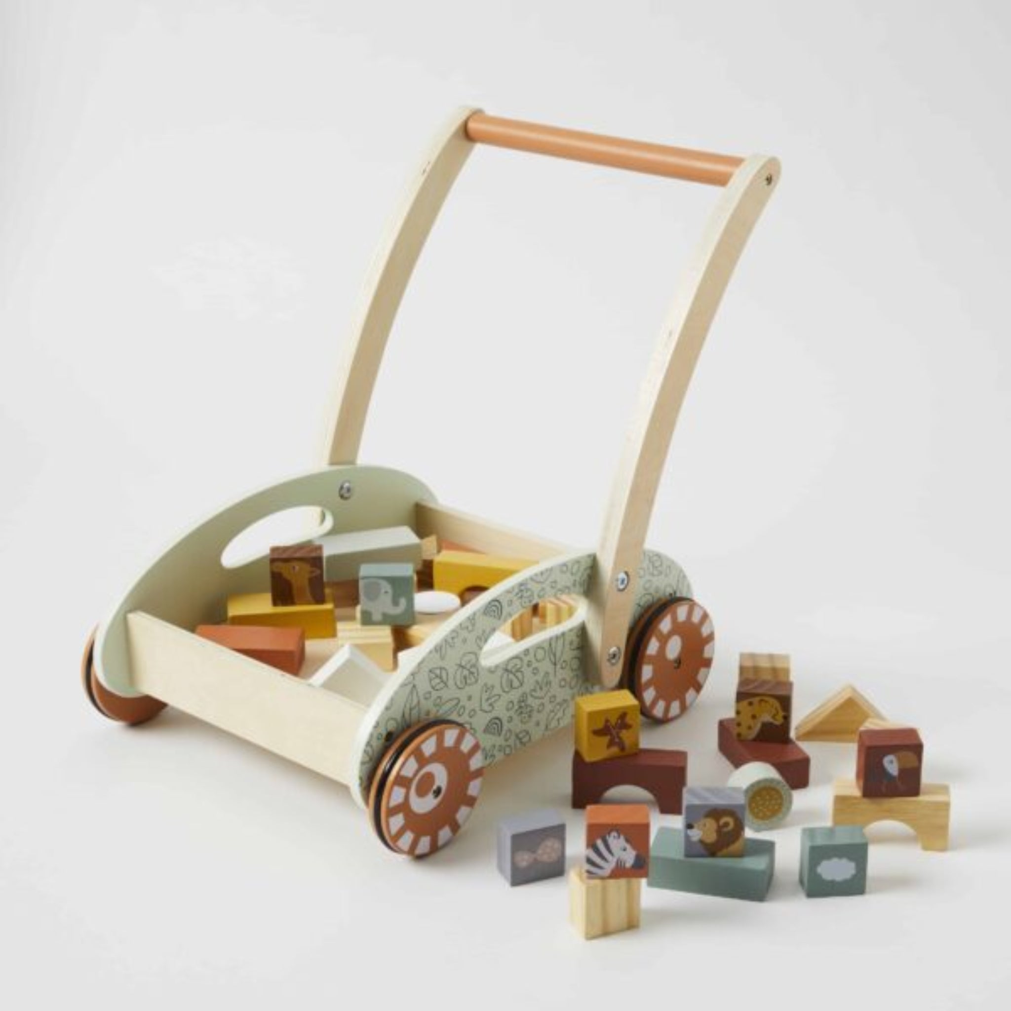 Wooden Baby Walker with Blocks