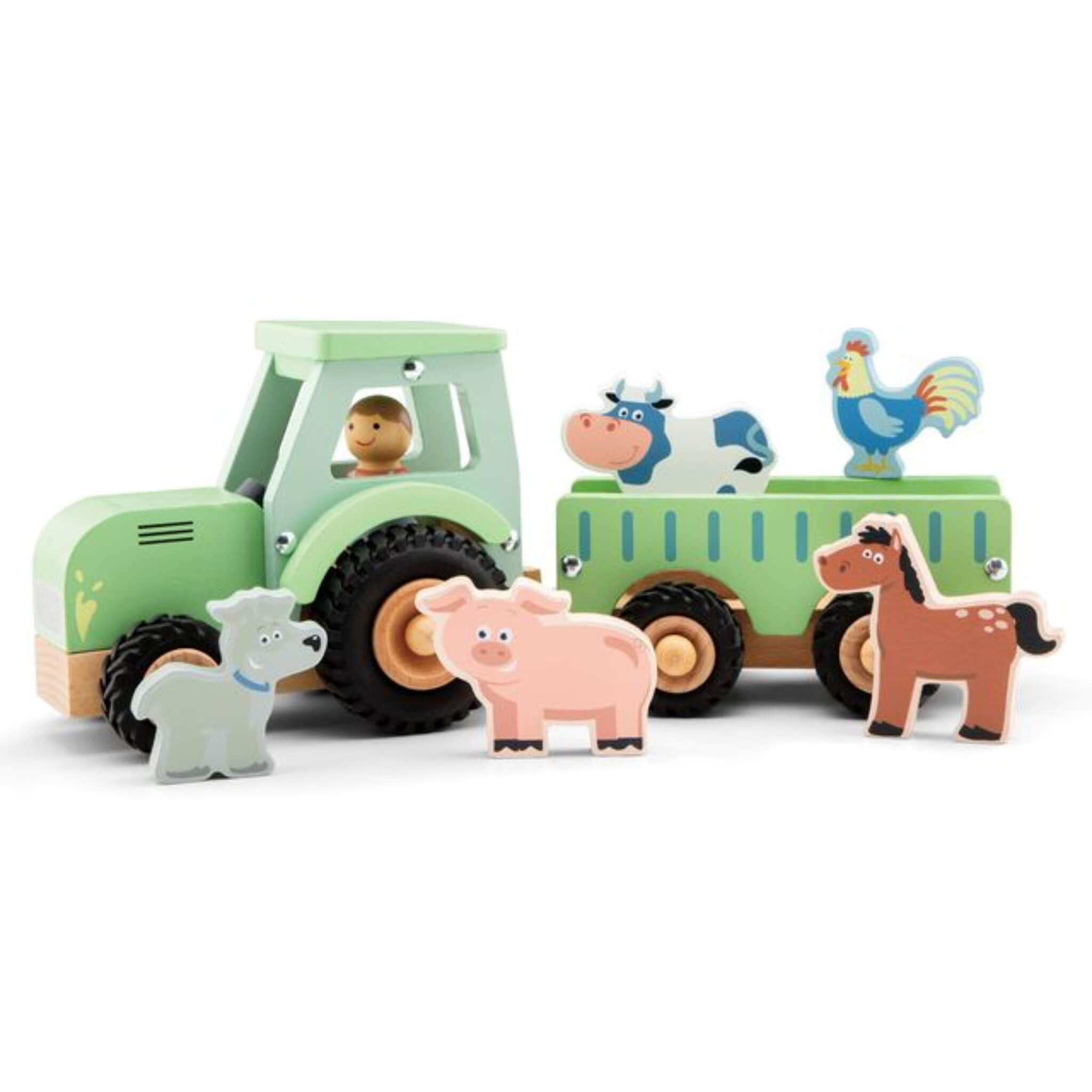 Wooden Tractor & Trailer Set with Farm Animals
