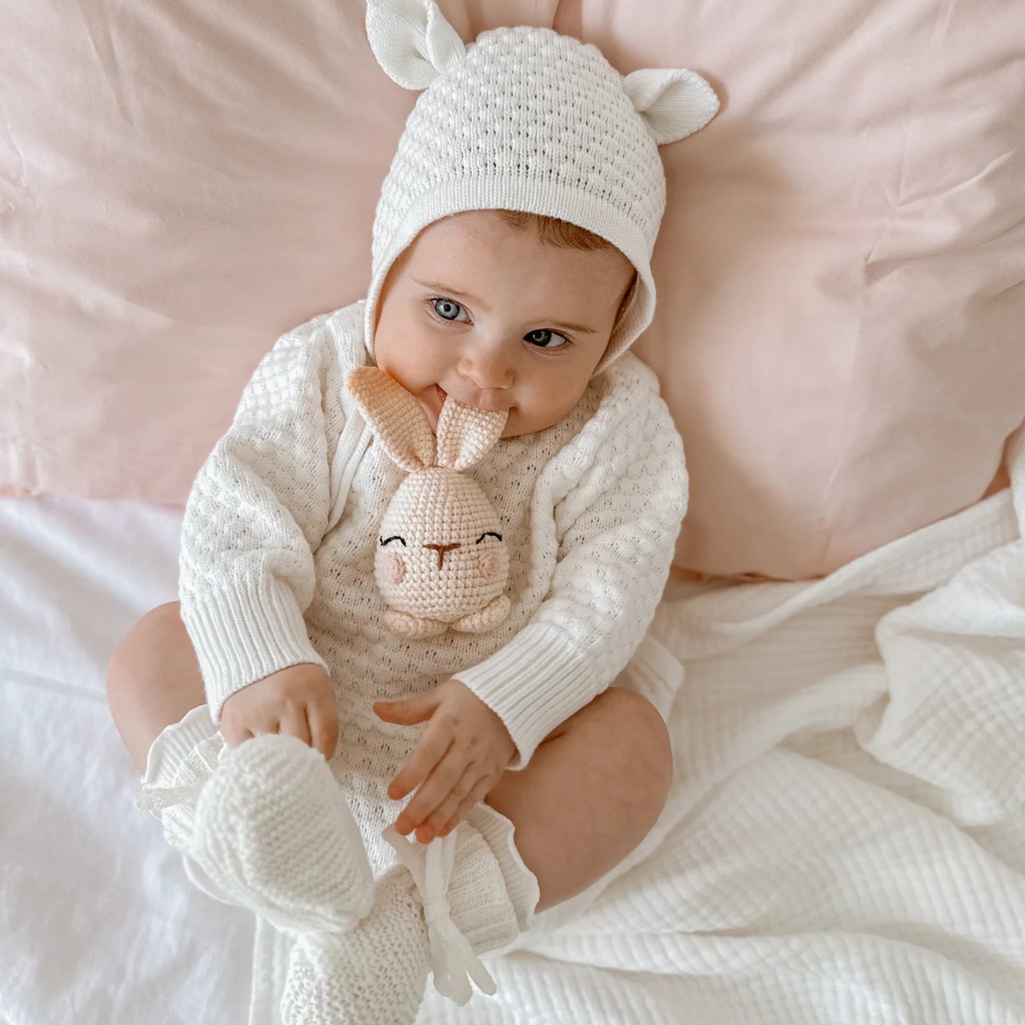 Crochet Bunny Rattle- Blossom and Pear