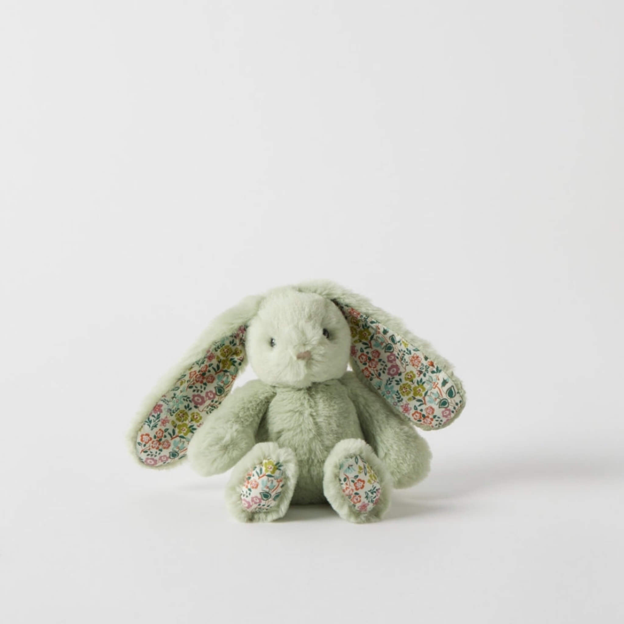plush floral bunny rattle mint