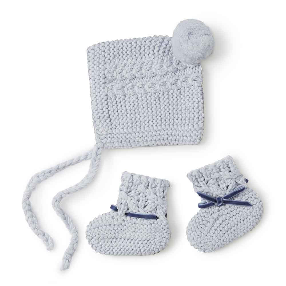 Blue | Merino Wool Bonnet & Booties