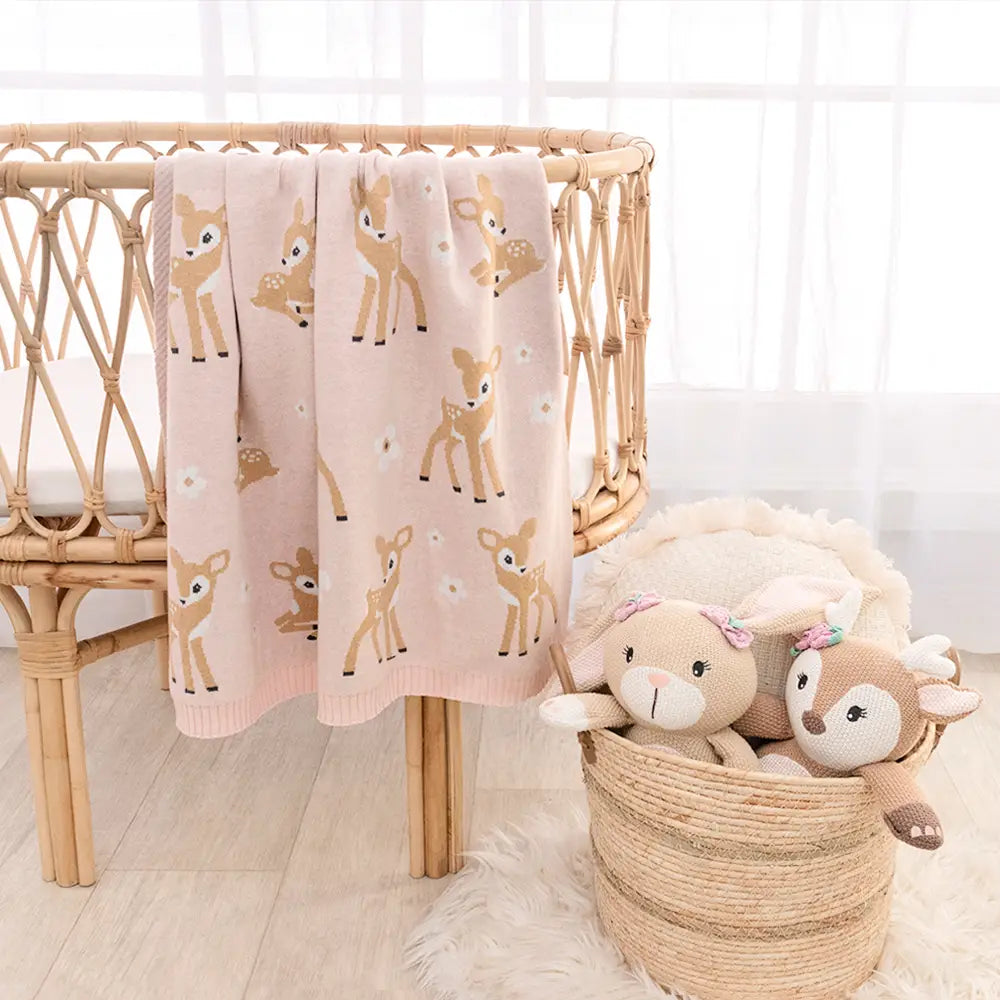 Fawn 100% Cotton Knit Baby Blanket- Living Textiles