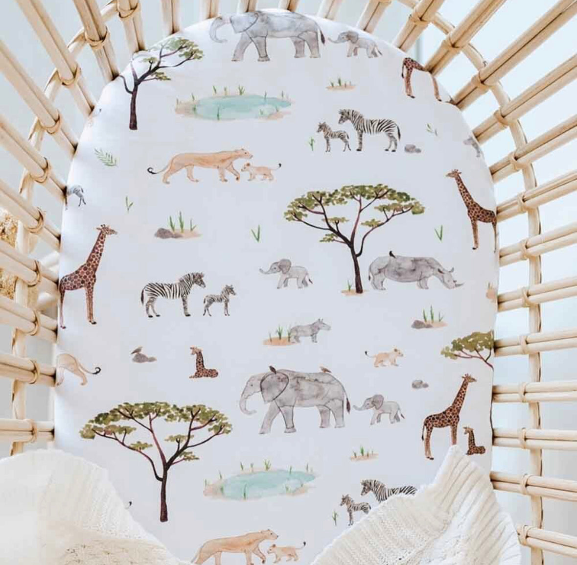 Safari Bassinet fitted sheet/change pad cover-Snuggle Hunny