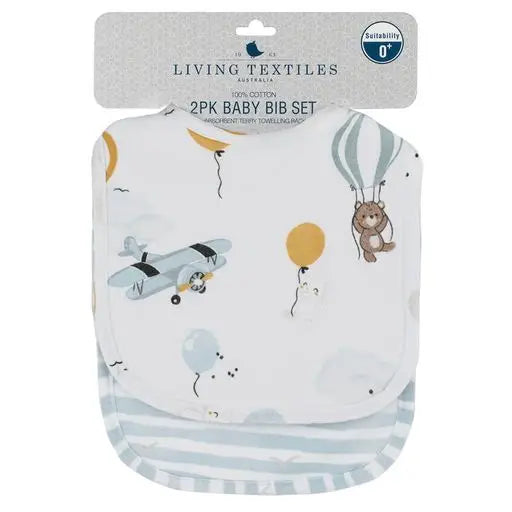 Up Up & Away/Stripes- Bibs 2 pk-Living Textiles