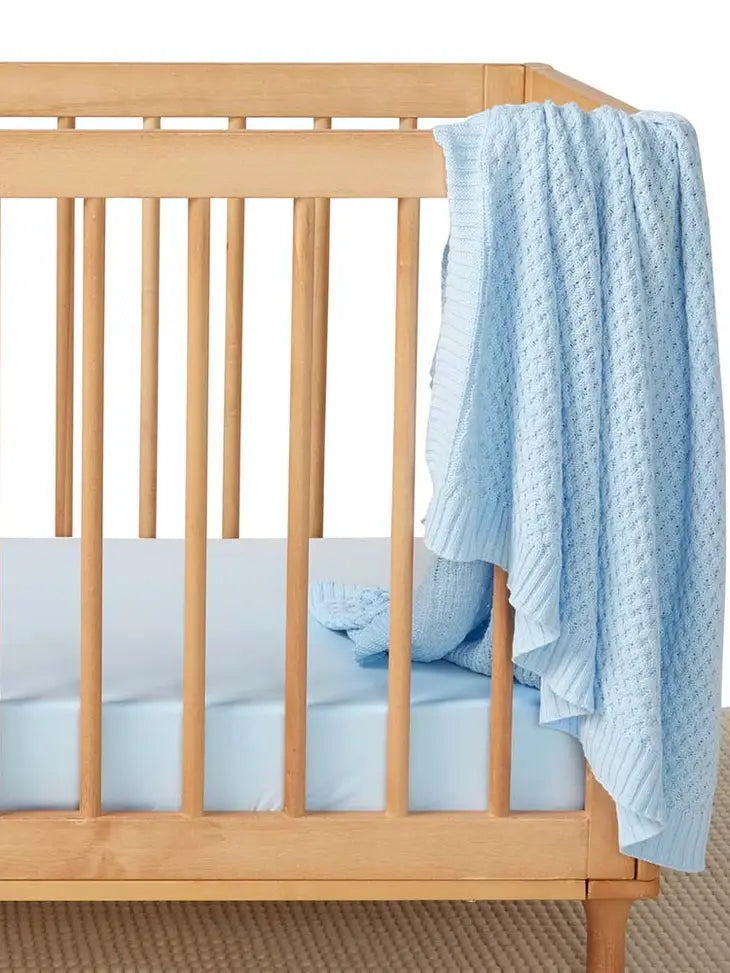 Baby Blue Diamond Knit Organic Baby Blanket-Snuggle Hunny