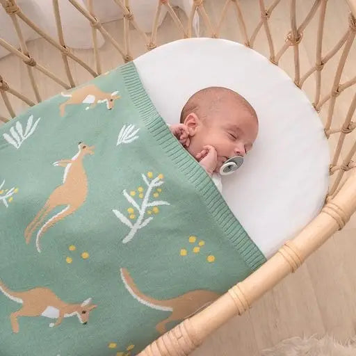 Australiana Baby Blanket Kangaroo/Green- Living Textiles