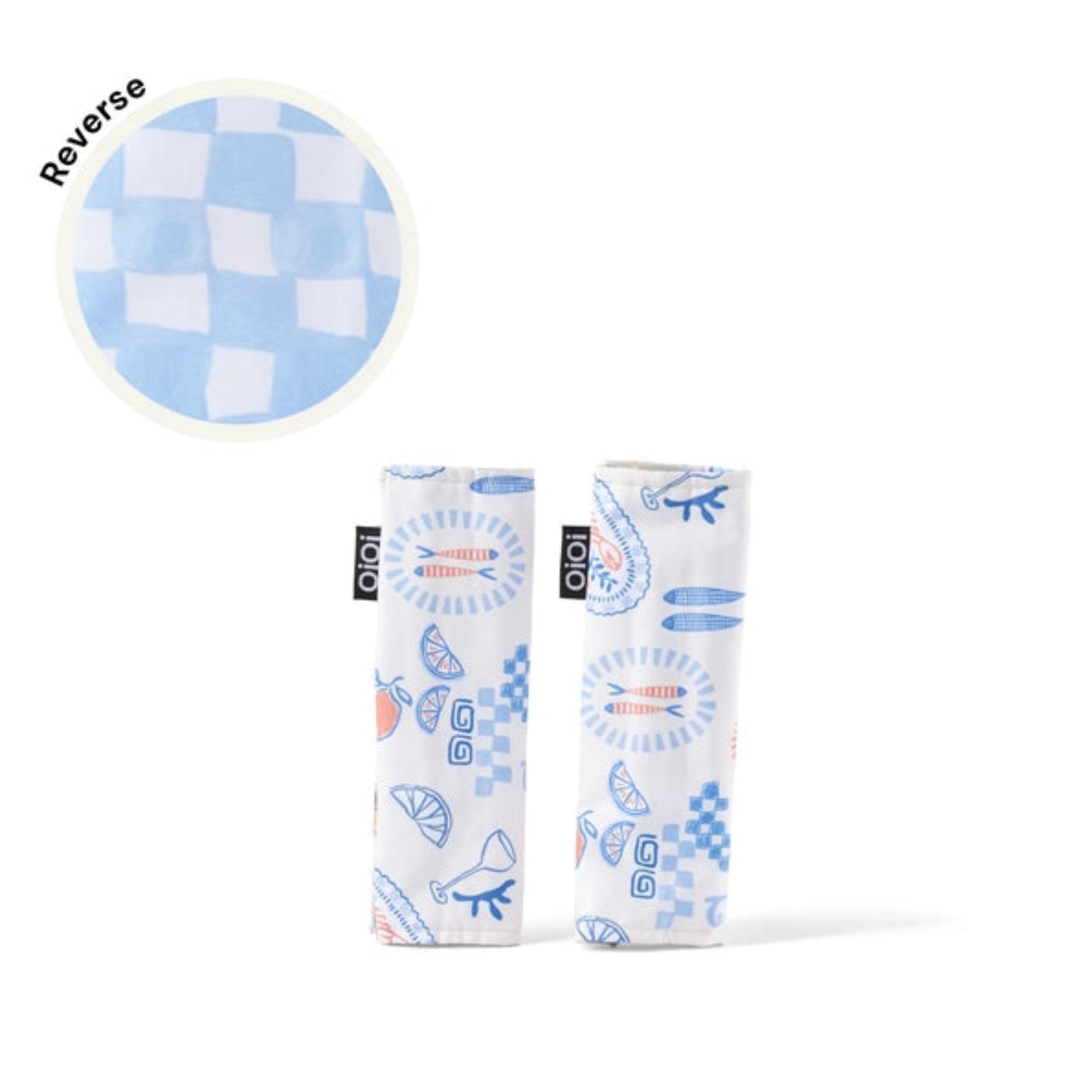 Reversible Pram Harness Cover set Blue Check/Mediterranean-OiOi