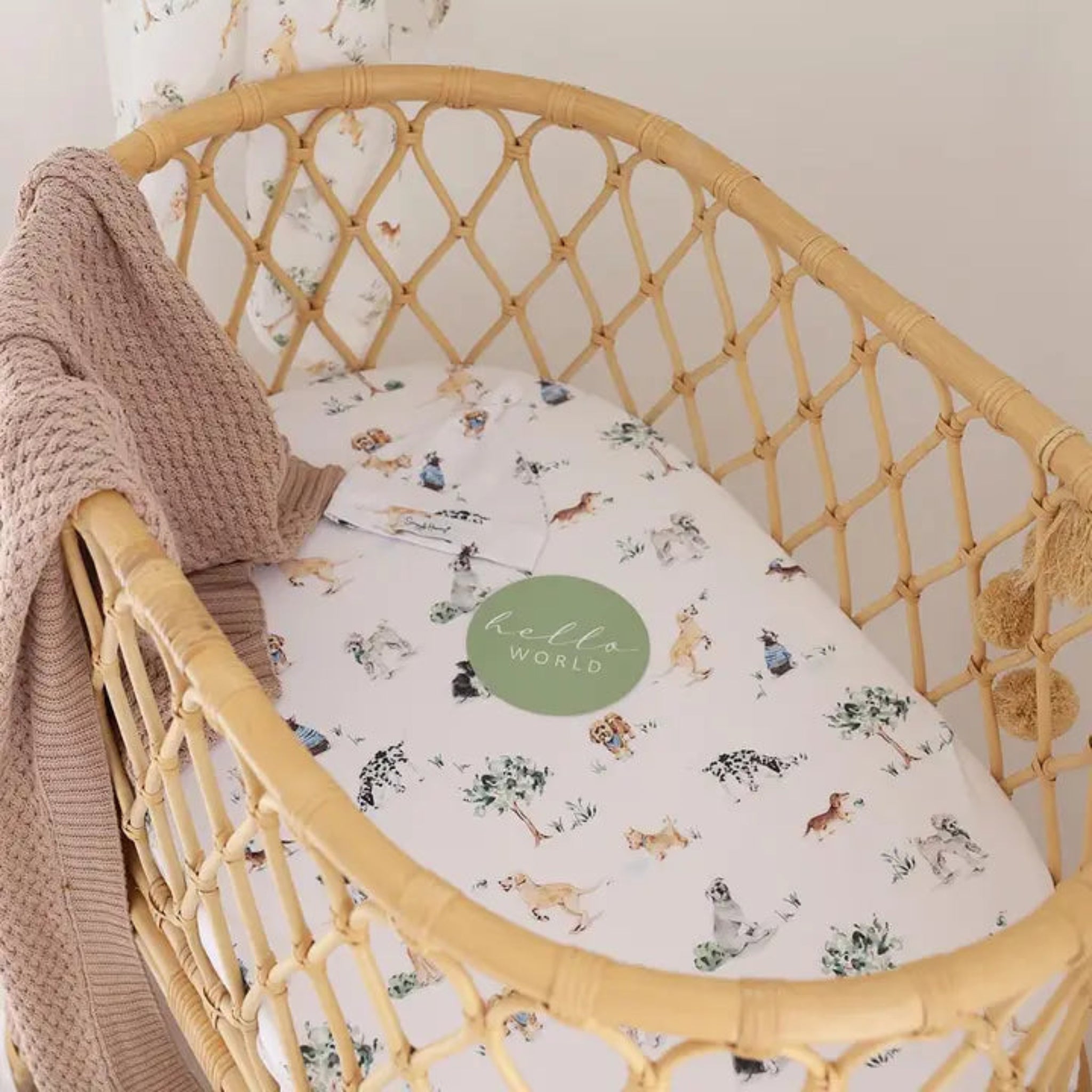 Bassinet Change Cover Fitted Sheet Dog Park