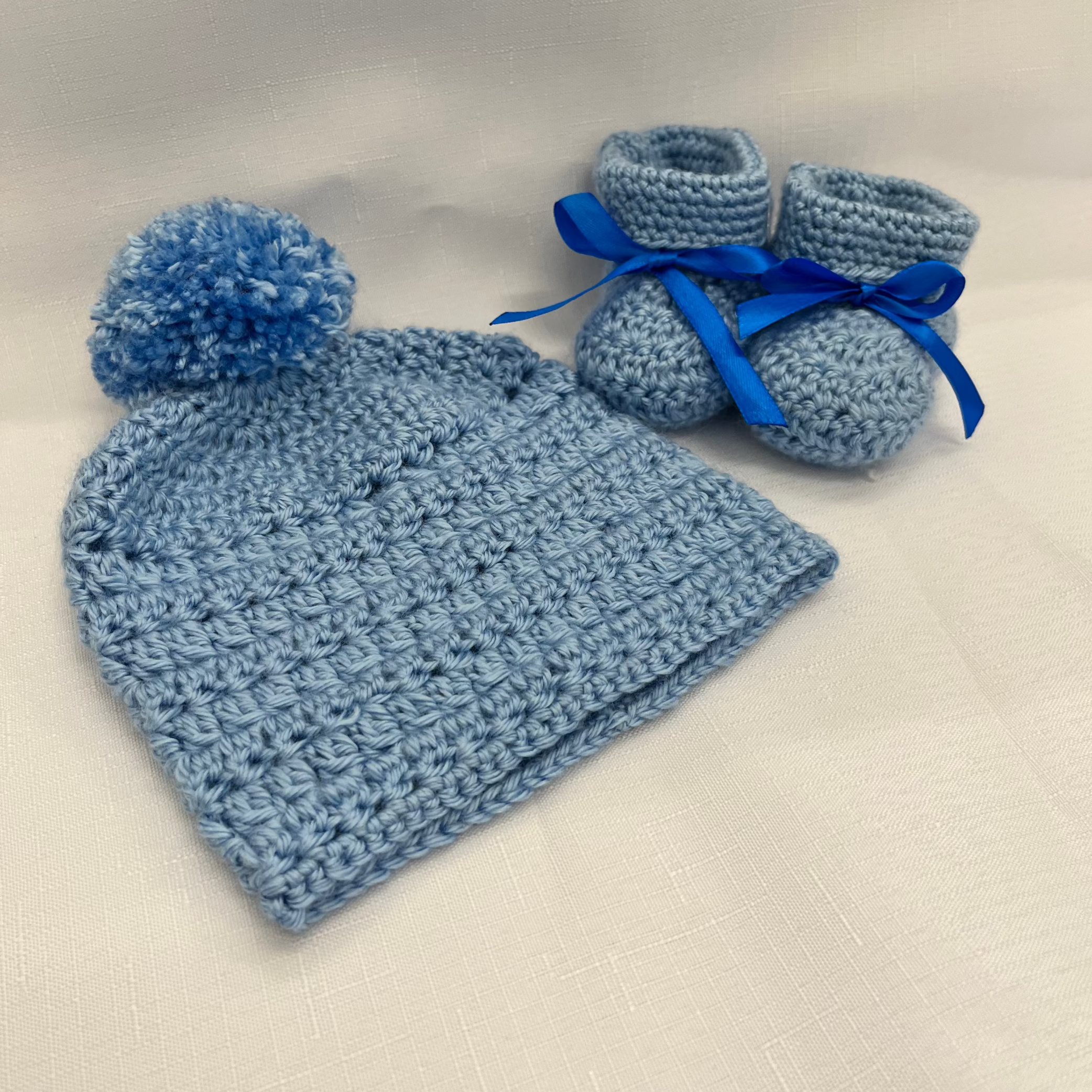Blue Beanie and Bootie Set