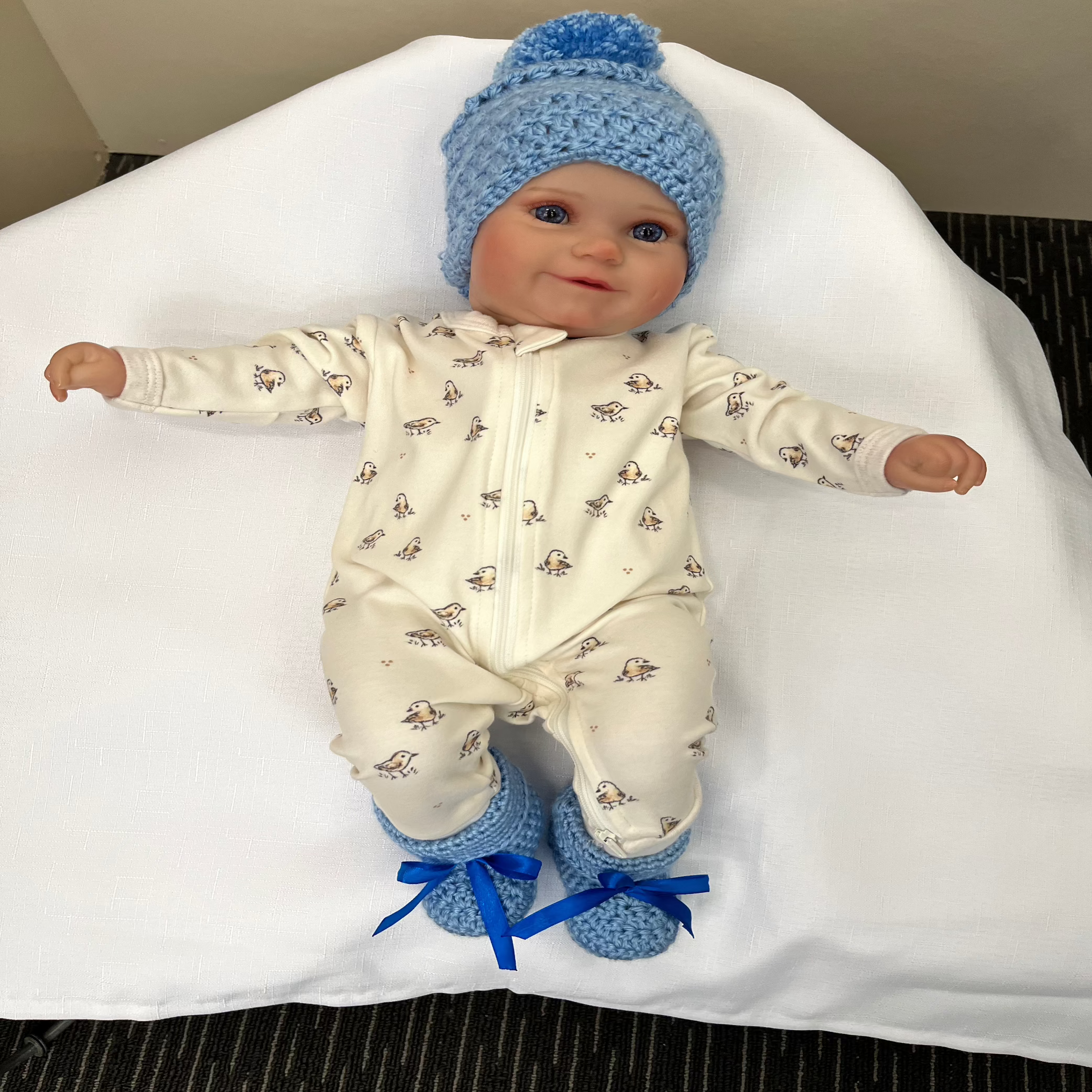 Blue Beanie and Bootie Set