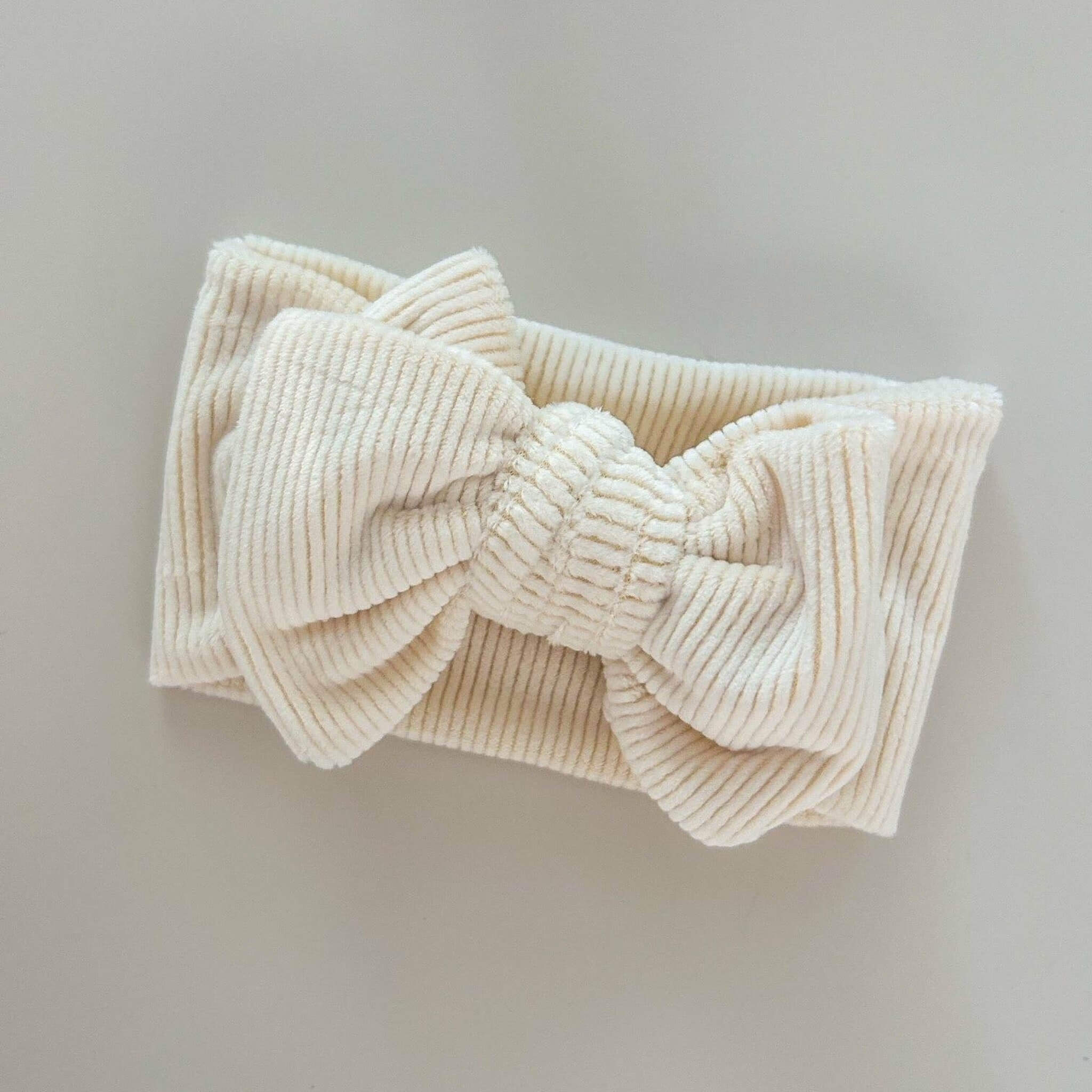 Chunky Cream Velvet Ribbed Bow Headband 