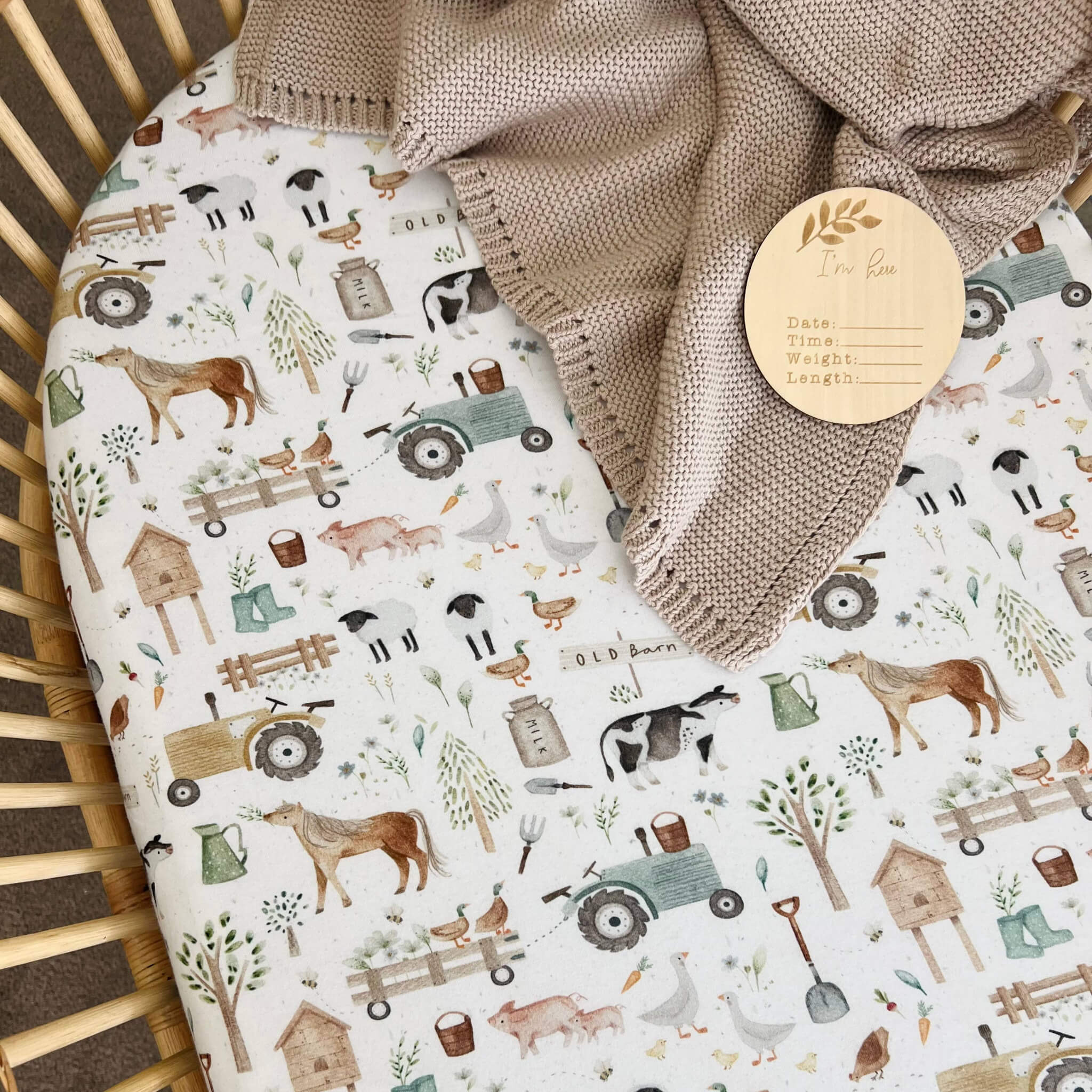 Fitted Bassinet Change Cover Pad Sheet Farm Life