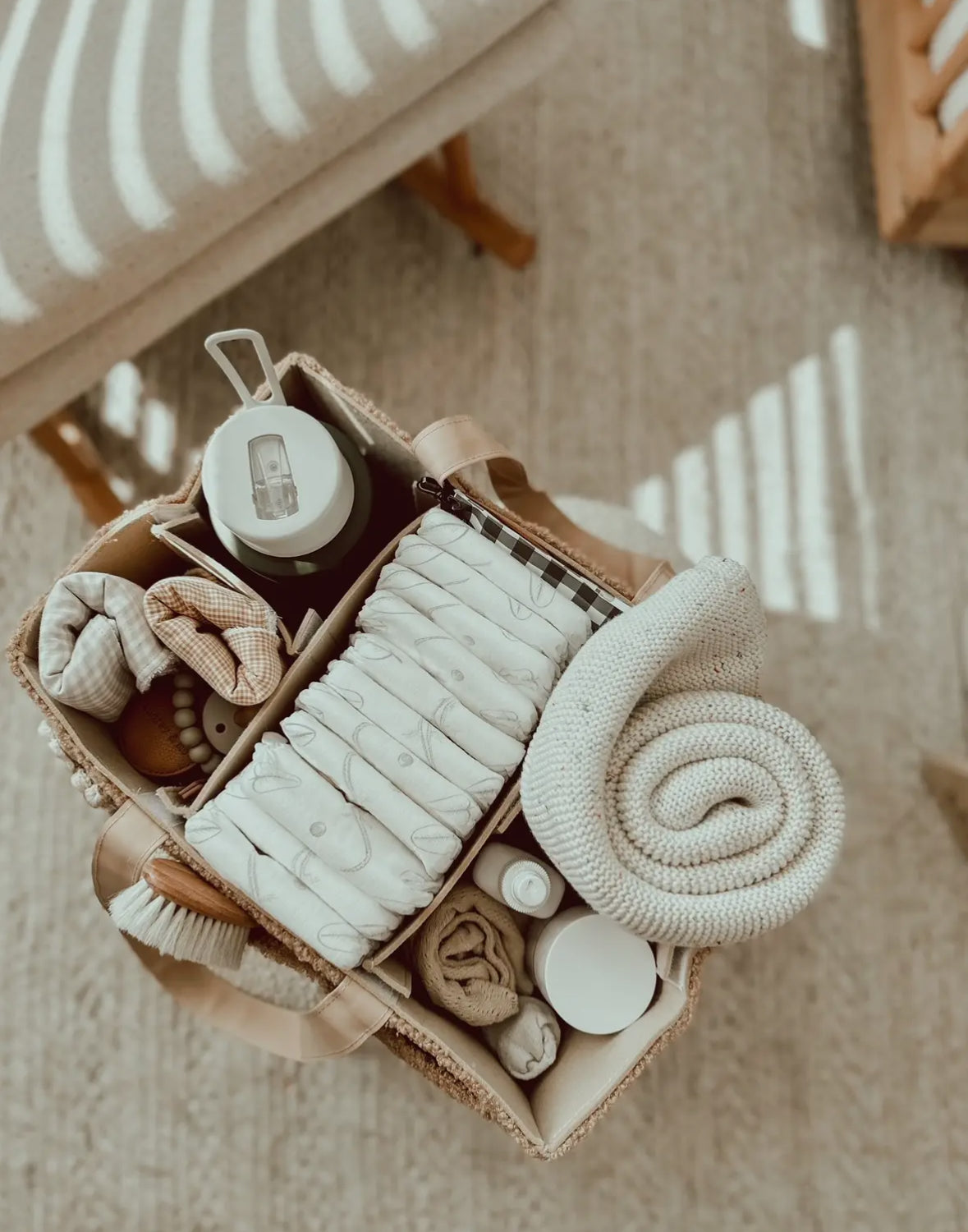 Nappy Caddy Brown Organiser with Beige Handles-Petite & Co