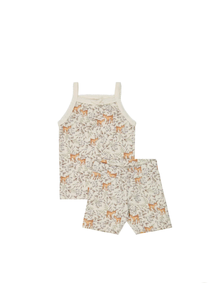 Organic Cotton Daisy May Pyjama Singlet Set Deer Berries Egret- Jamie Kay