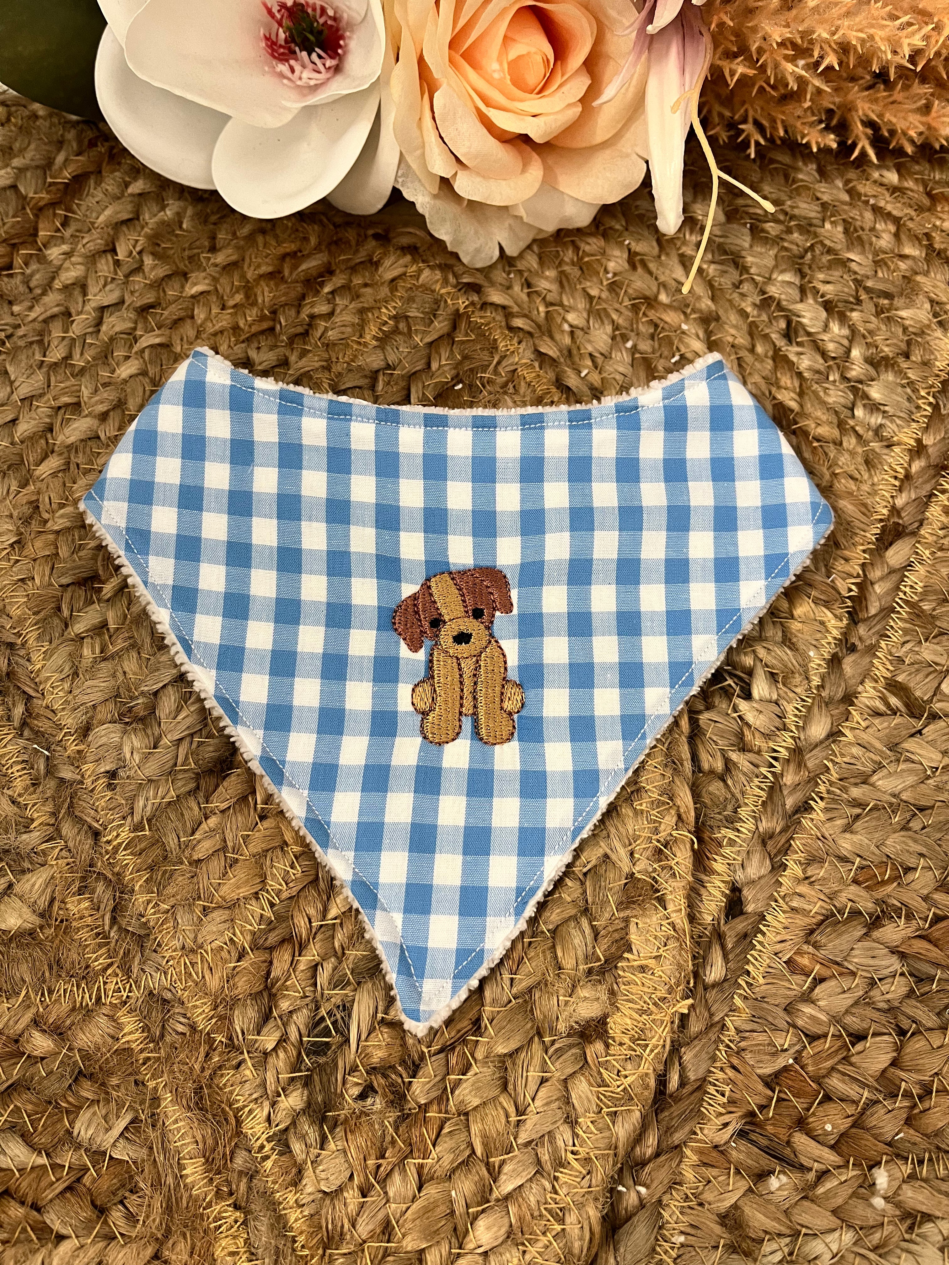 Puppy Blue Gingham Dribble Bib-Everly lane