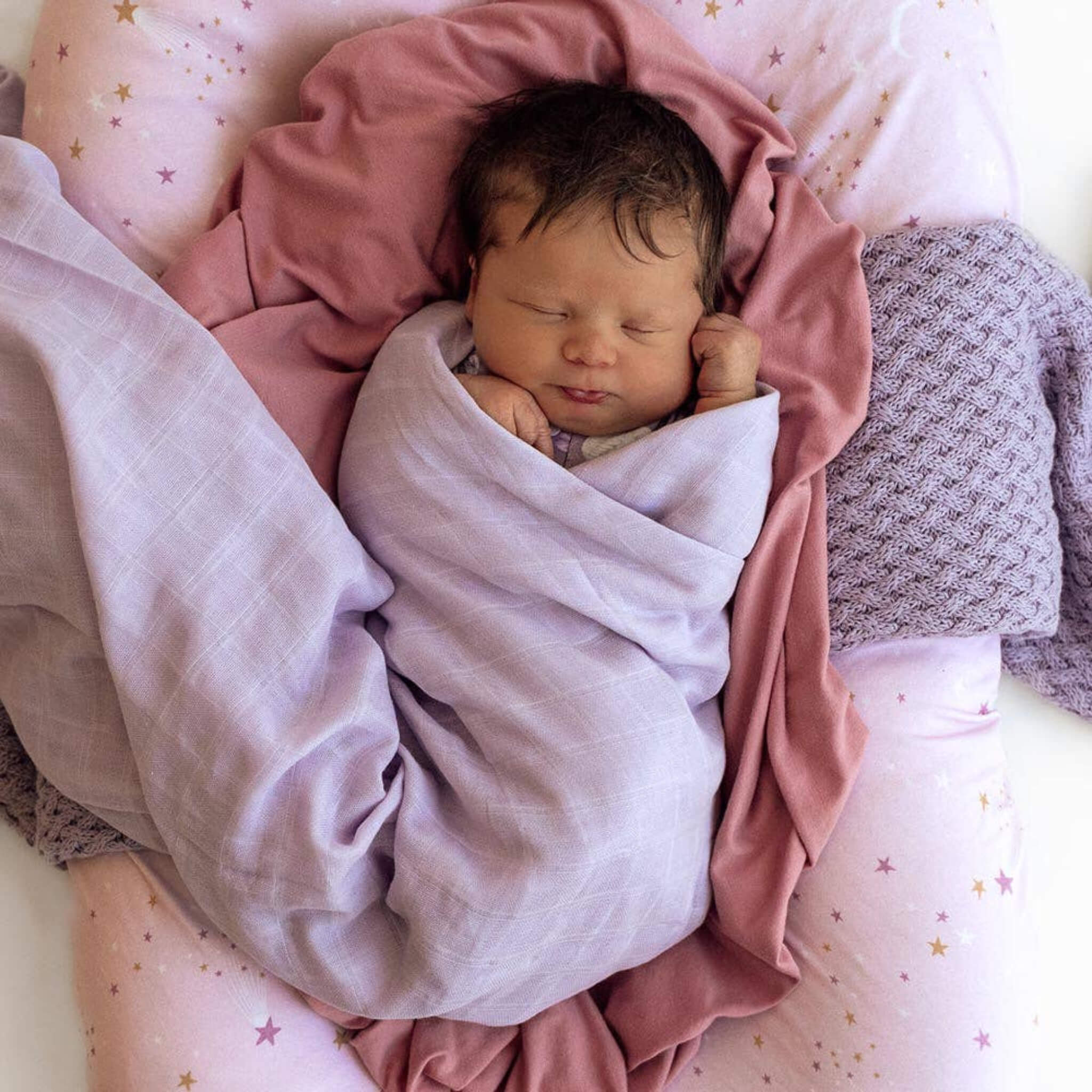 Lavender Organic Muslin Wrap –  Cotton Swaddle, Blanket & Baby Gift