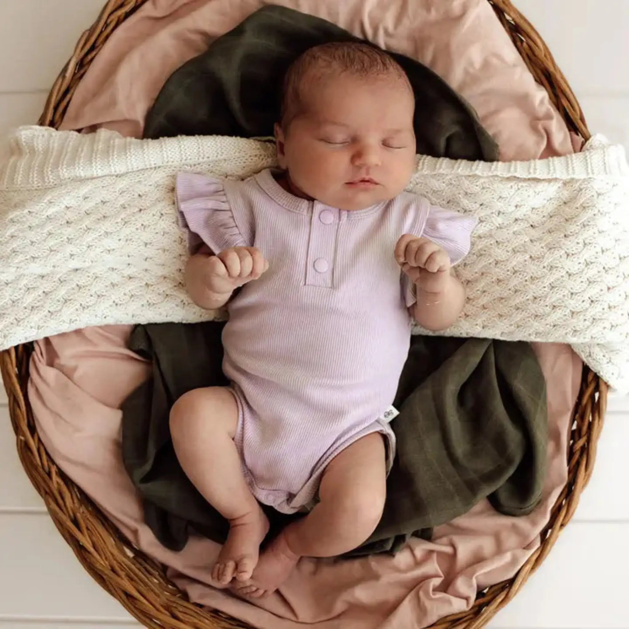 Lavender Short Sleeve Frill Bodysuit – Organic Cotton Baby Bodysuit