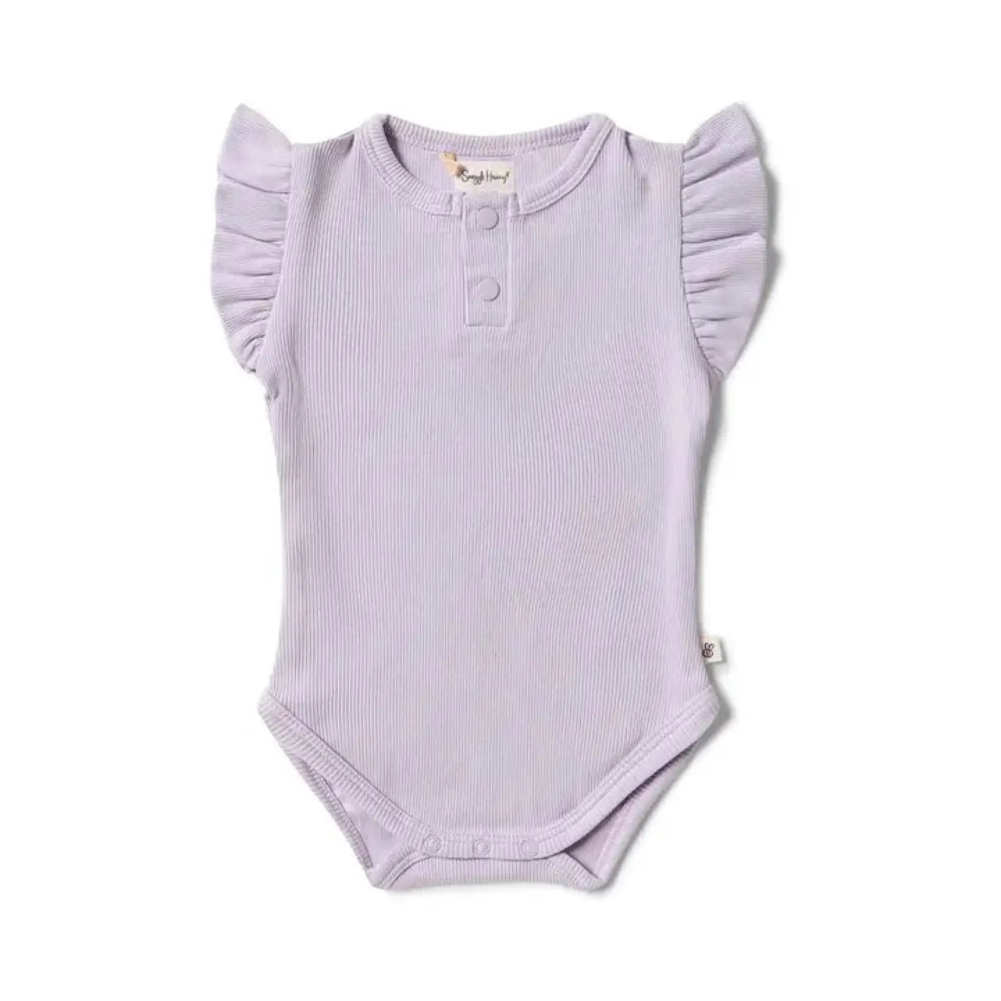 Lavender Short Sleeve Frill Bodysuit – Organic Cotton Baby Bodysuit