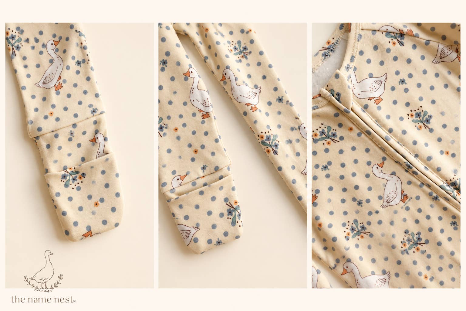 Name Nest French Geese Organic Cotton Baby Growsuit