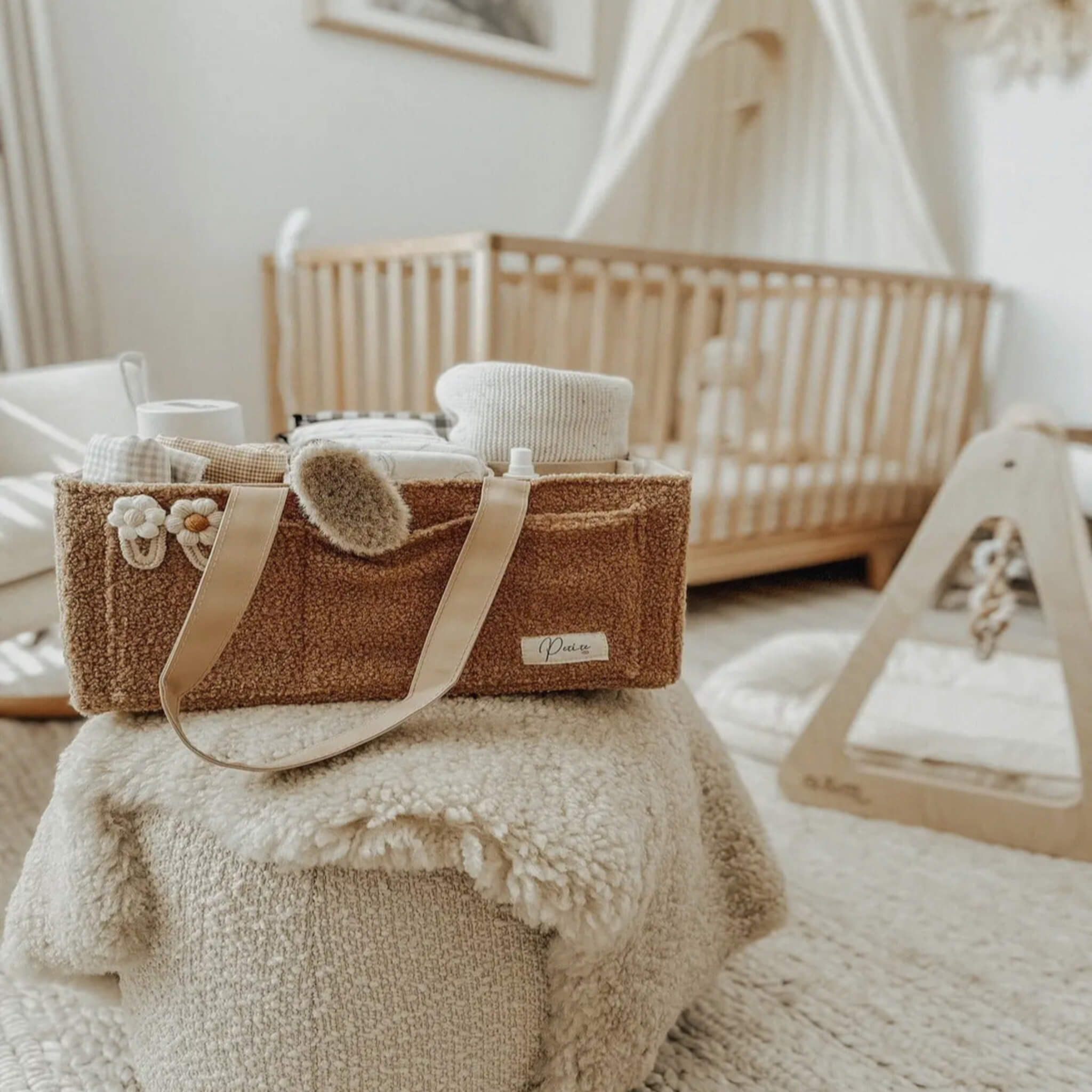 Nappy Caddy Brown Organiser with Beige Handles