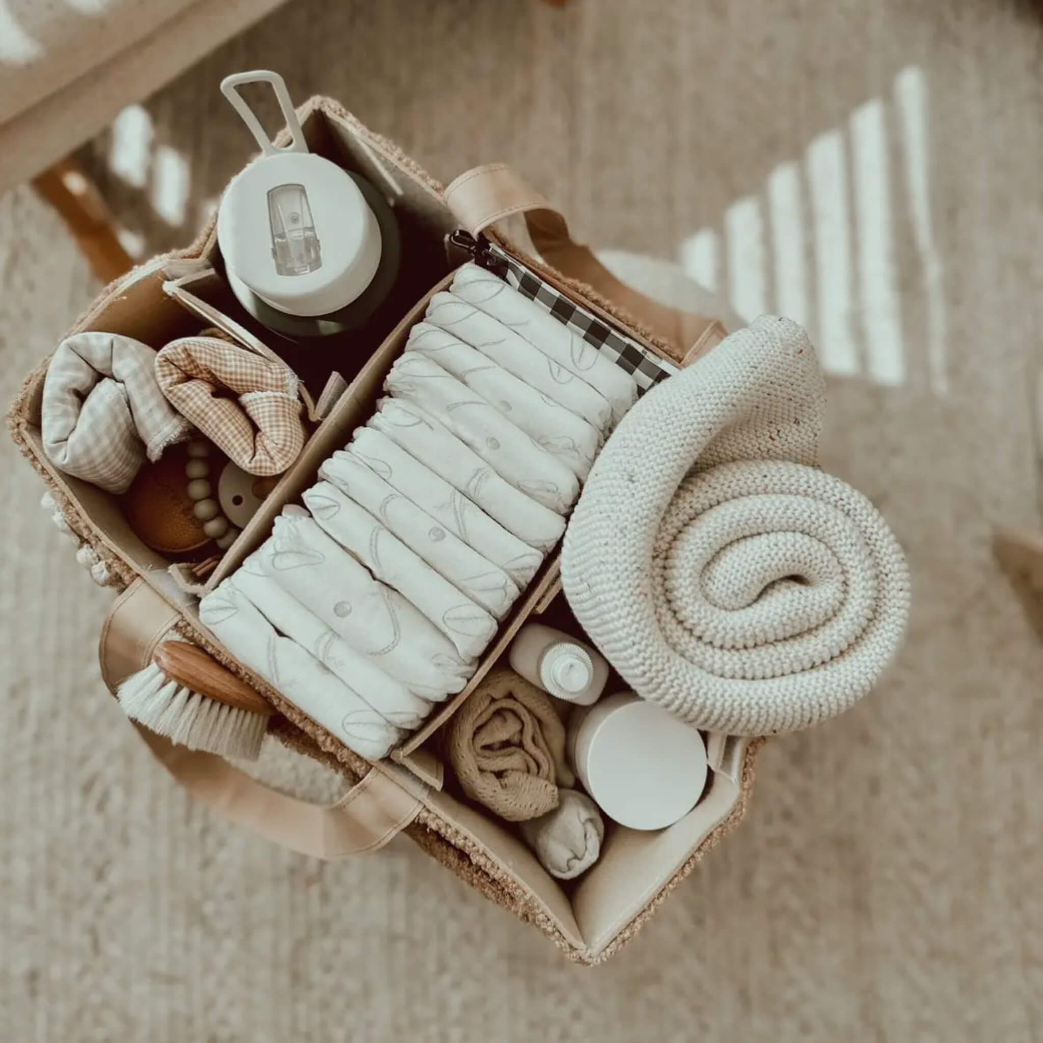 Nappy Caddy Brown Organiser with Beige Handles
