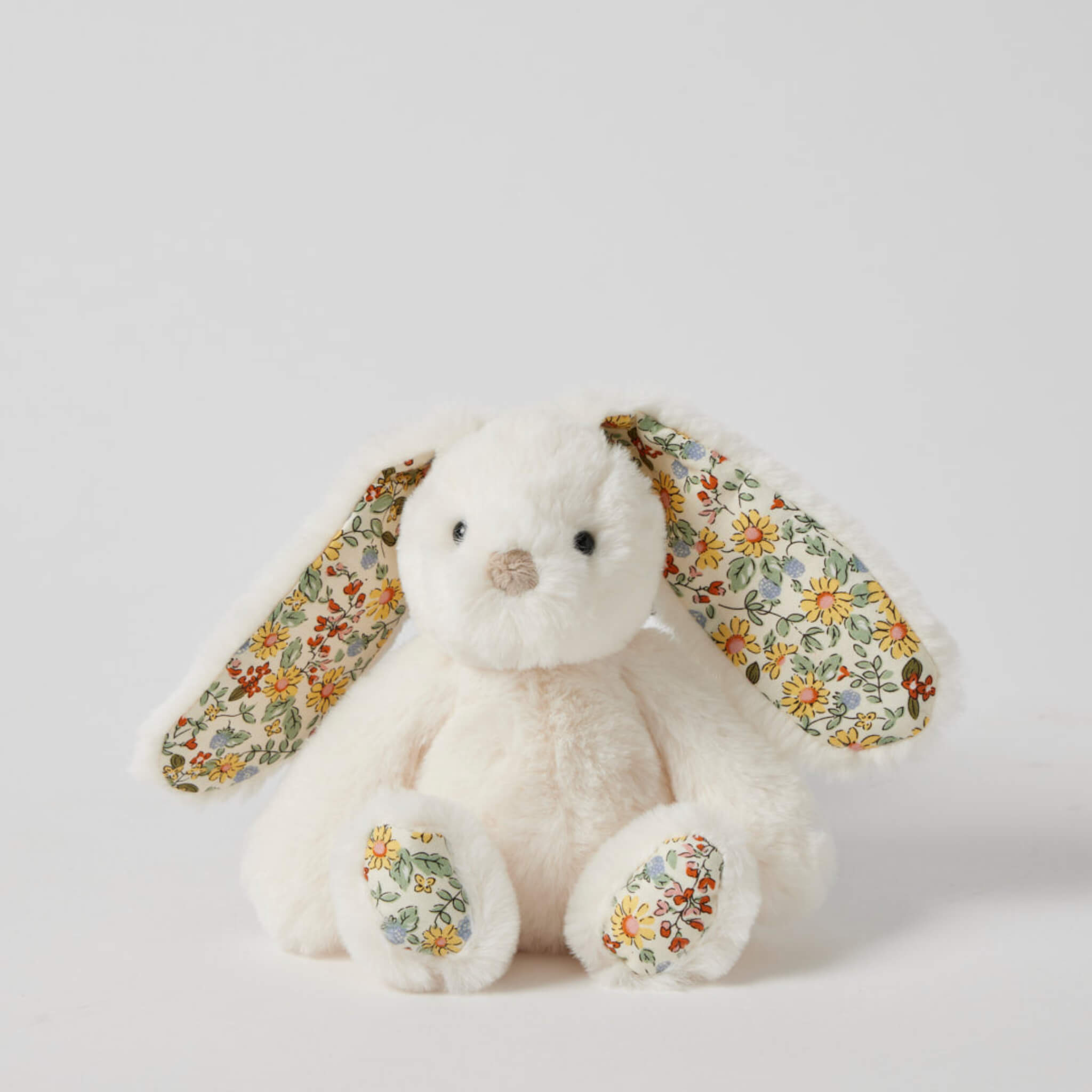 Plush floral bunny rattle white