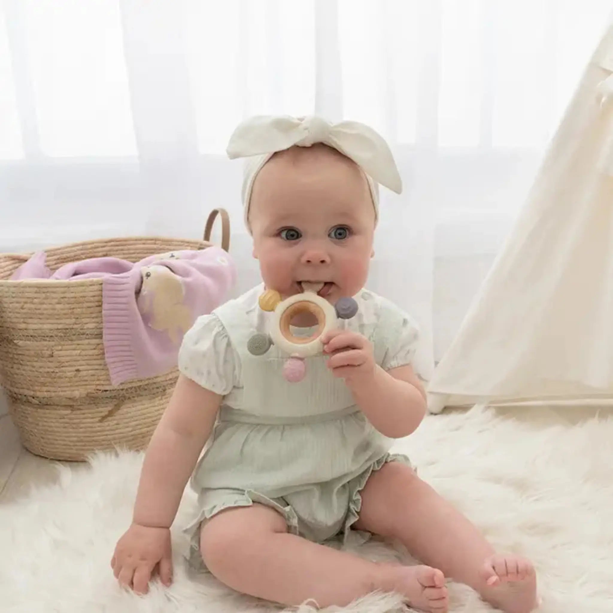 Silicone & Beechwood Baby Teether | BPA-Free Sensory Teething Toy