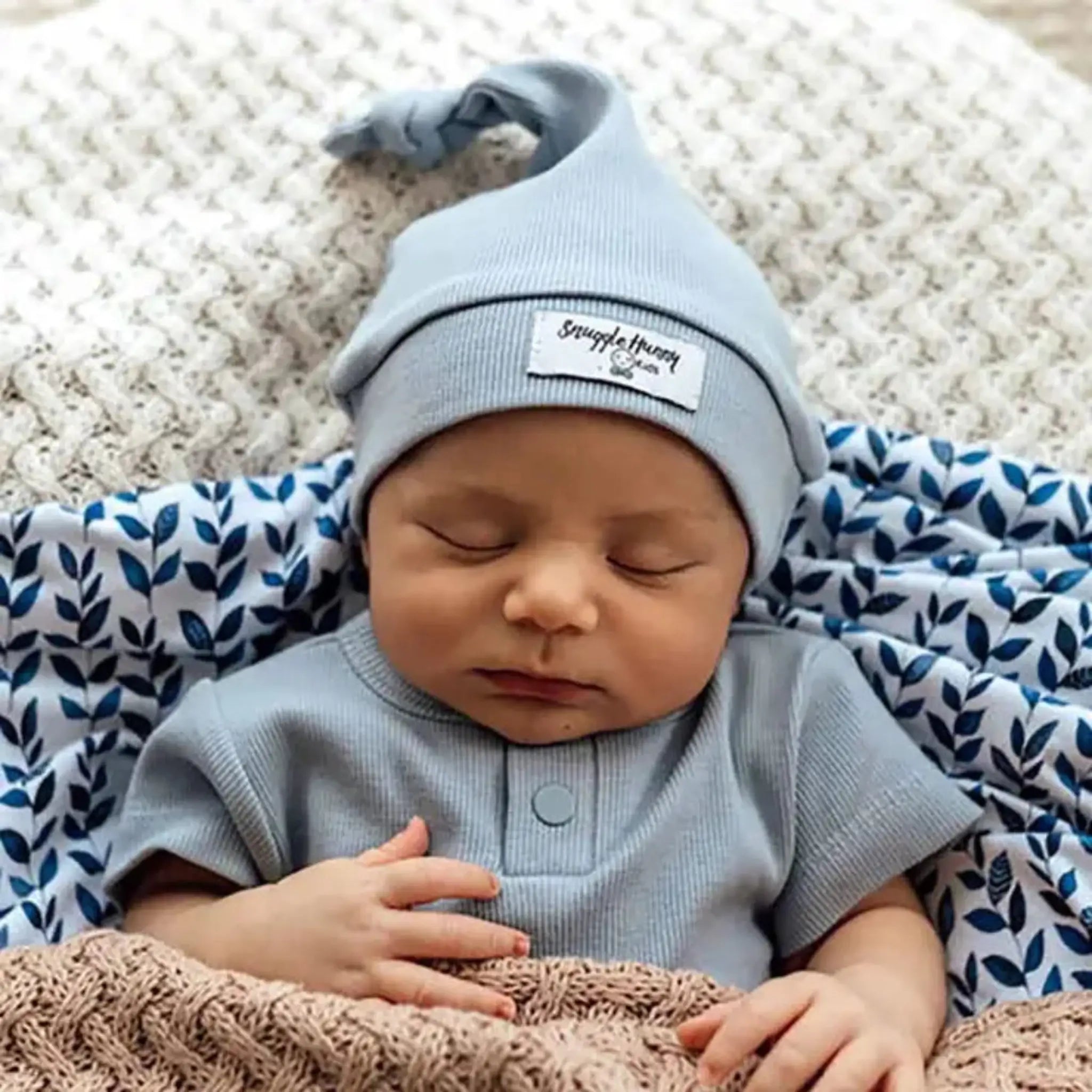 Snuggle Hunny Zen Blue Ribbed Knotted Beanie